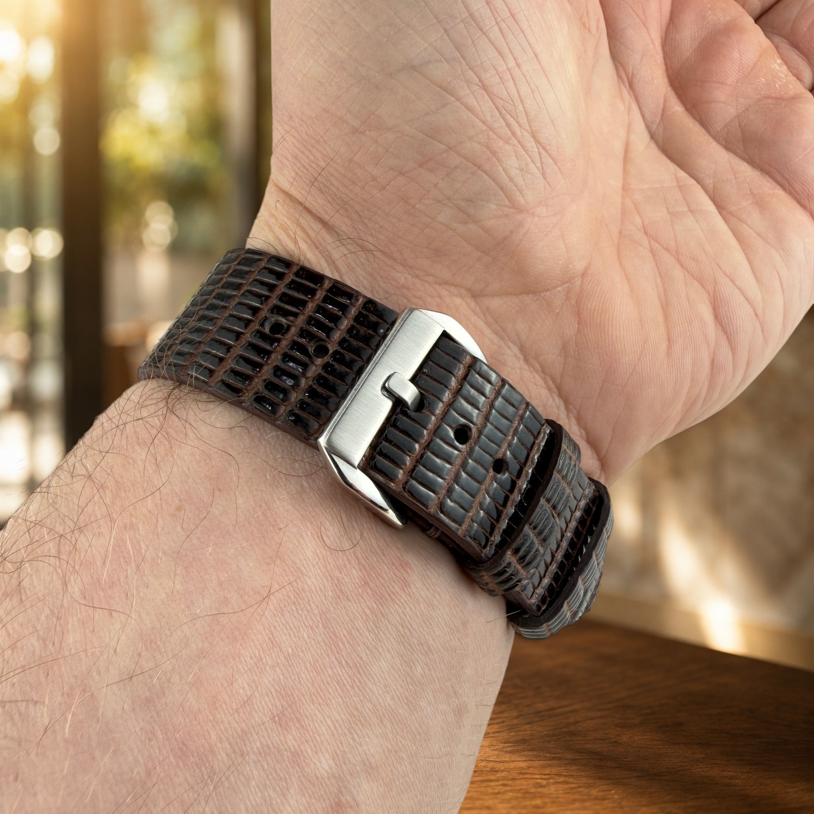Genuine Lizard Leather Watch Band Strap 22mm Walnut Brown Mens 316L Buckle