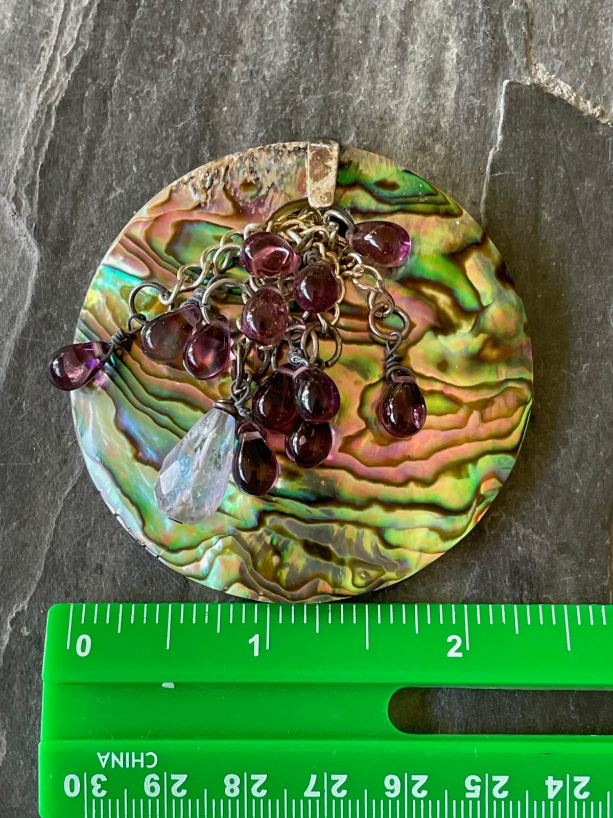 Vintage Abalone Shell Carved Pendant 925 Bail Fun Qwerky Colorful Estate Vtg