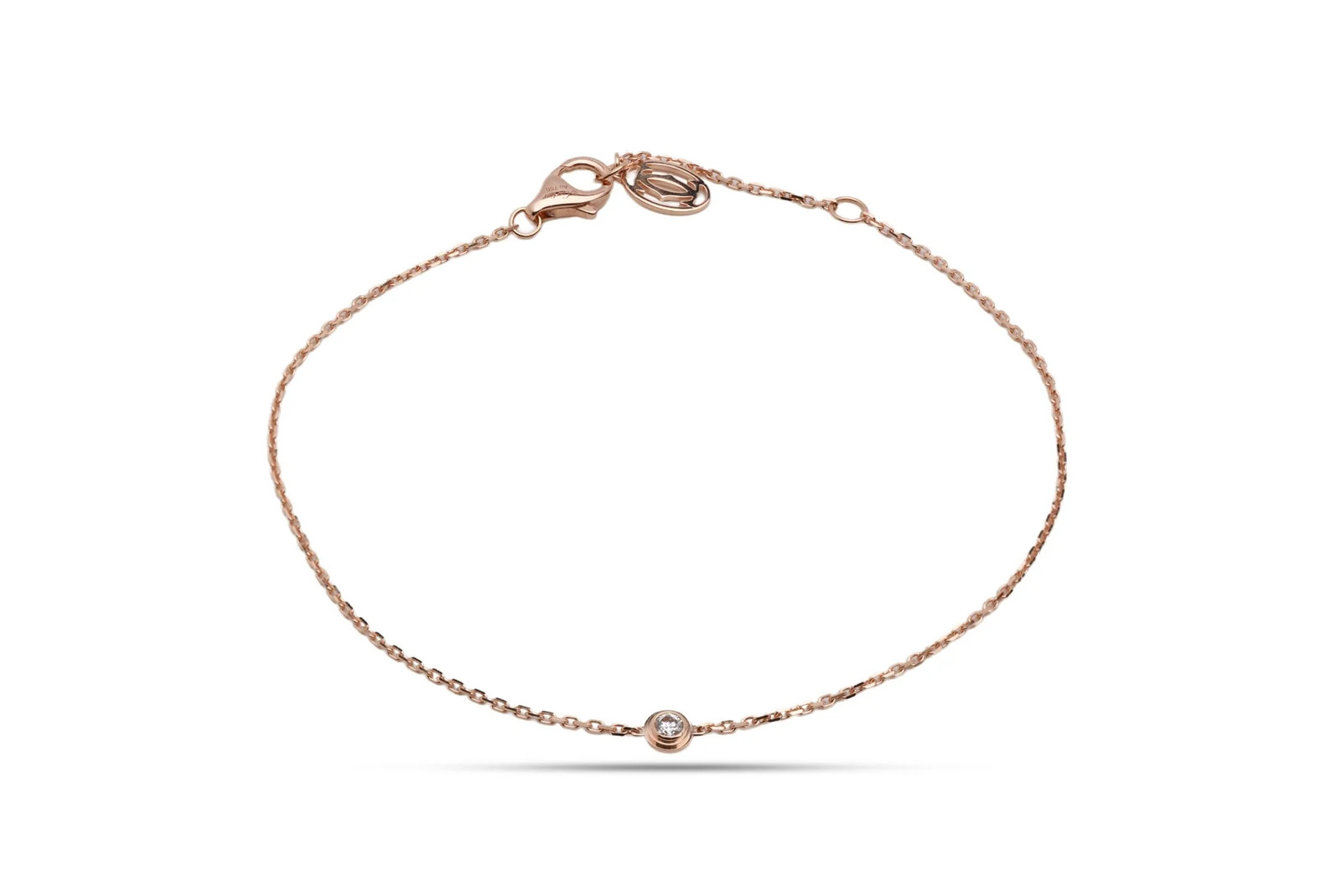 7.25” Cartier 18k Rose Gold 0.04ctw Diamond Solitaire Chain Bracelet (1.30g.)