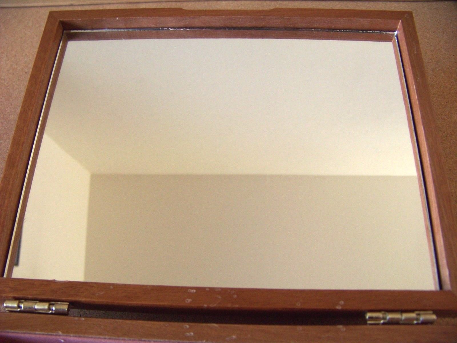 wood jewelry box with padded top rings earrings misc. mirror inside of lid