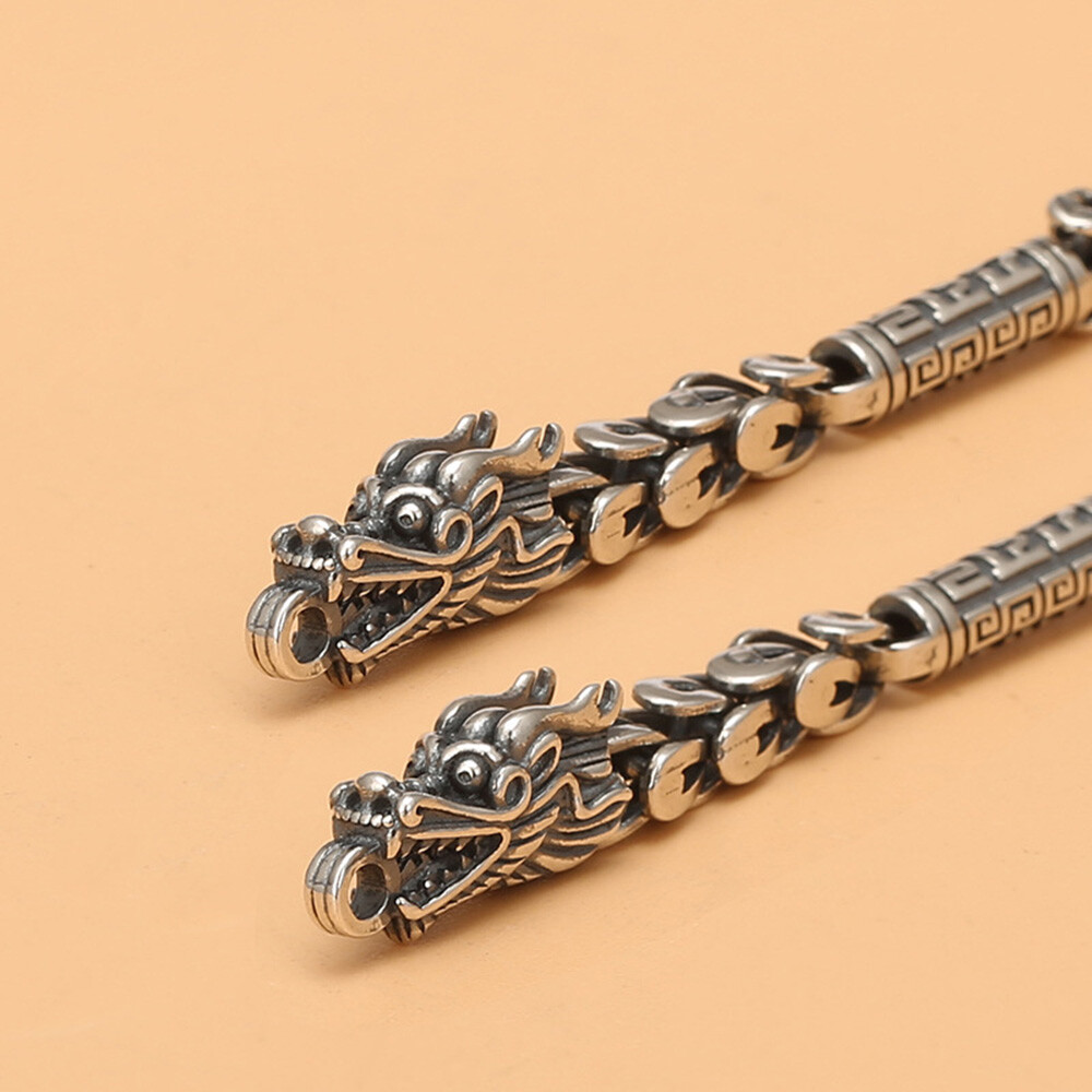 Real S925 Sterling Silver Chain 5mm Dragon Phoenix Tail Bracelet 25-26g 8.67inch