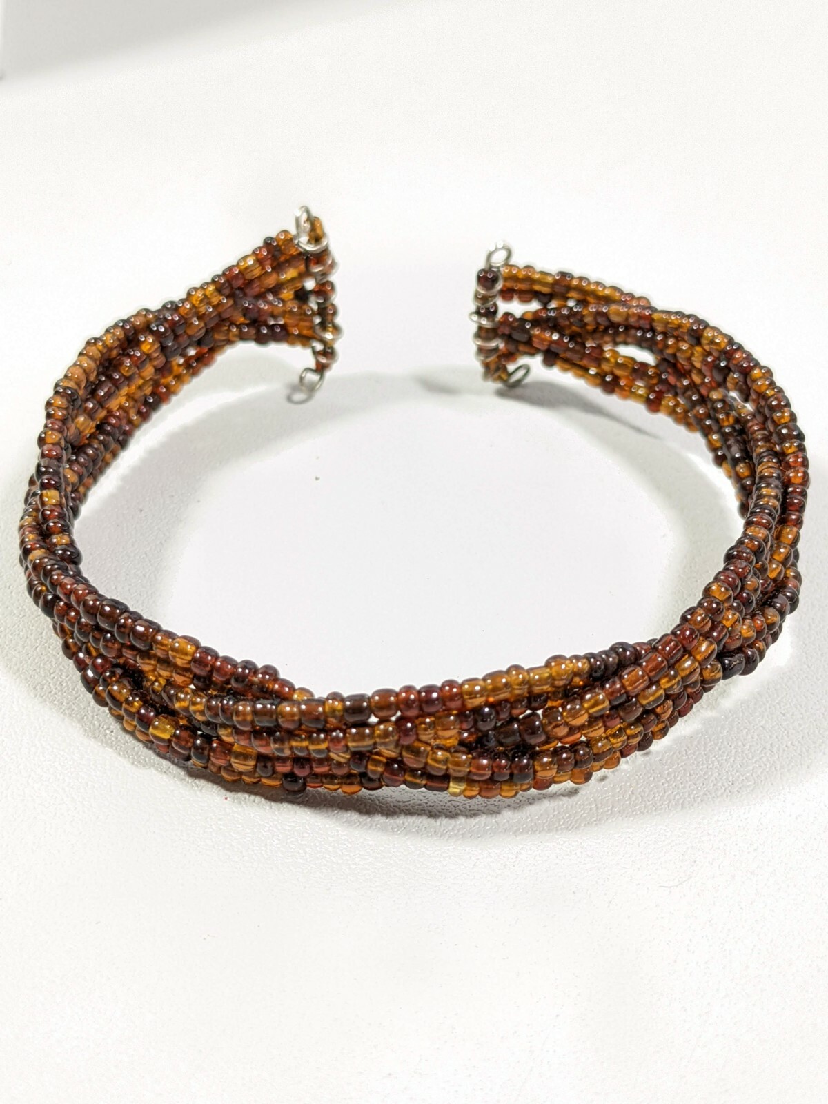 Artisan Brown Bead Braided Open Cuff Tribal Style Bracelet