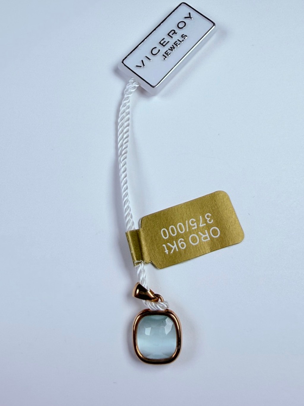 9K Solid Yellow Gold Blue Quartz Cushion Faceted Charm Necklace Pendant NEW NWT