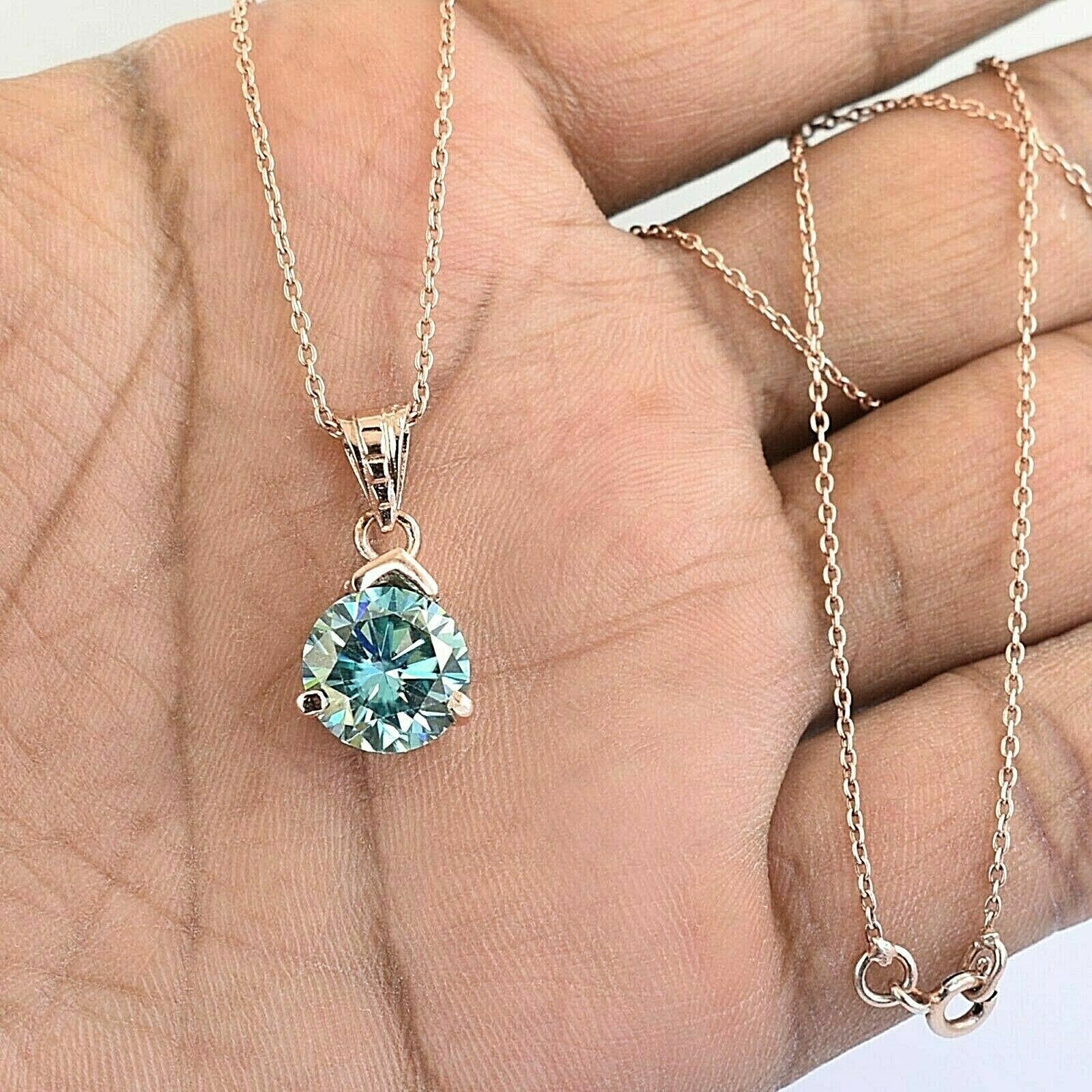 5 Ct Blue Treated Diamond Pendant In 925 Sterling Silver With Rose Gold Finish !