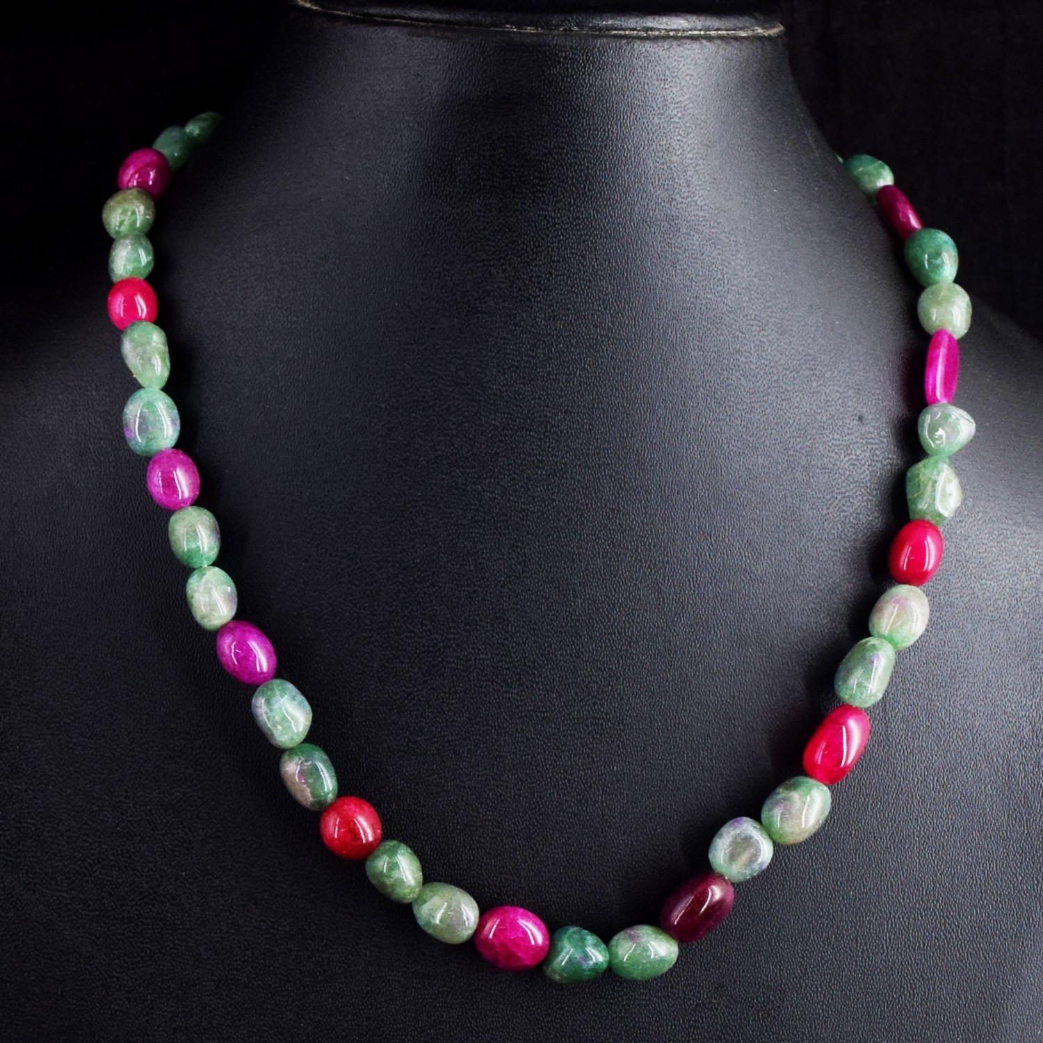 218.00 Cts Single Strand Aventurine & Onyx Top Grade Beaded Necklace RK 46 E781