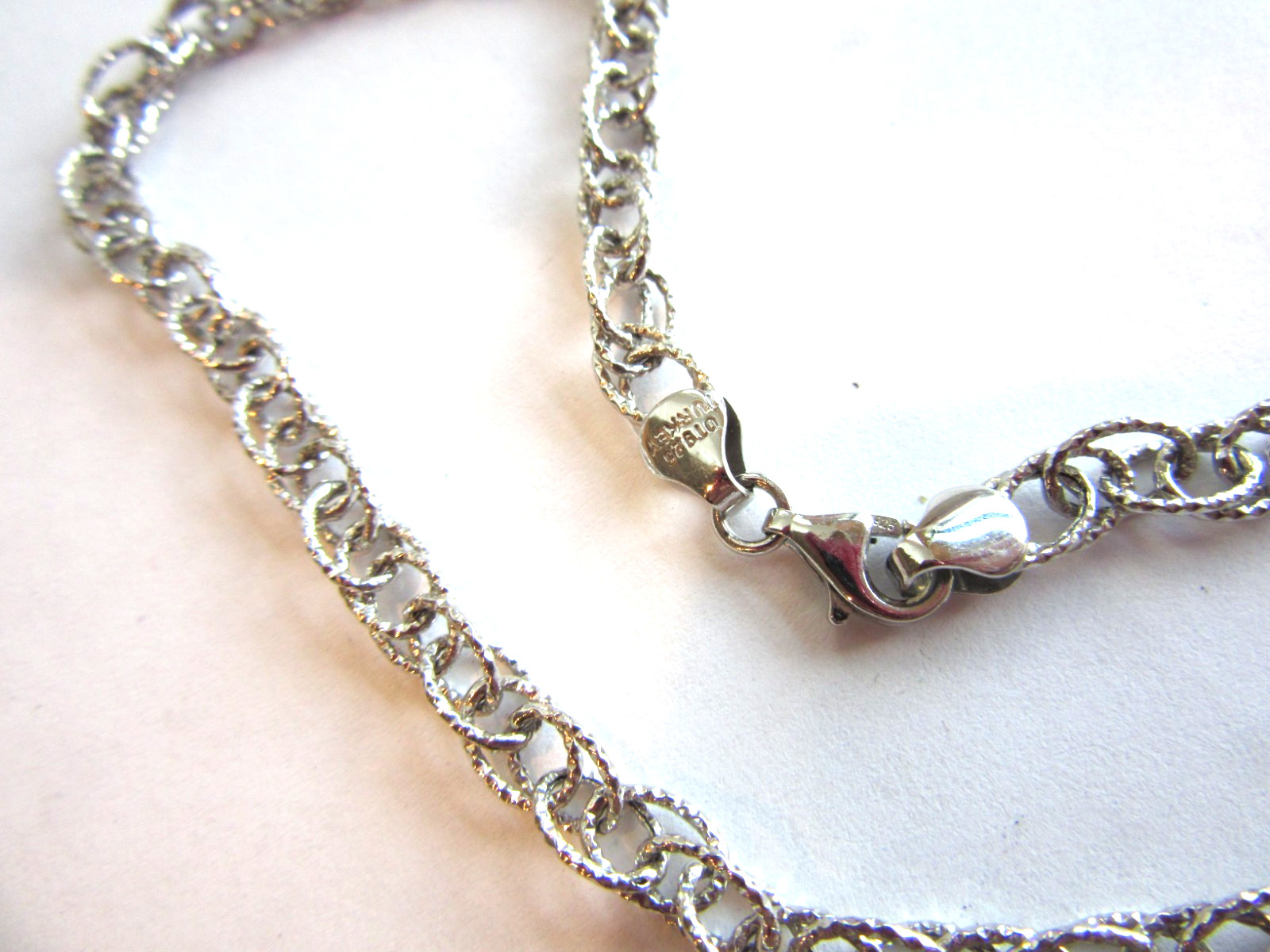 OT 925 Turkey silver textured oval link Anklet or bracelet – 10″ long 3.2 grams