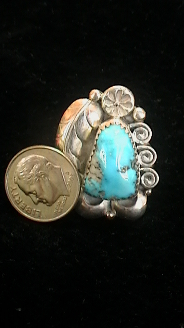 H. HARVEY STERLING & TURQUOISE RING SIZE 8, 8.99 GRAMS