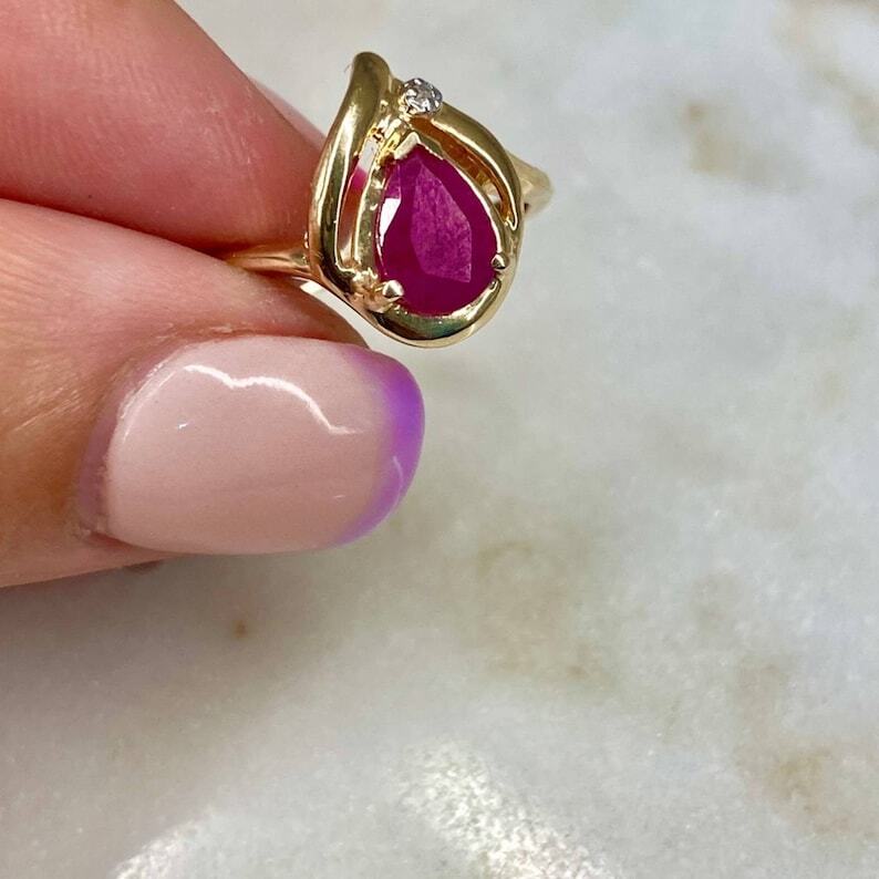 2.5 Ct Ruby & Lab Grown CVD Diamond Bezel & Prong Ring 10k Solid Yellow Gold