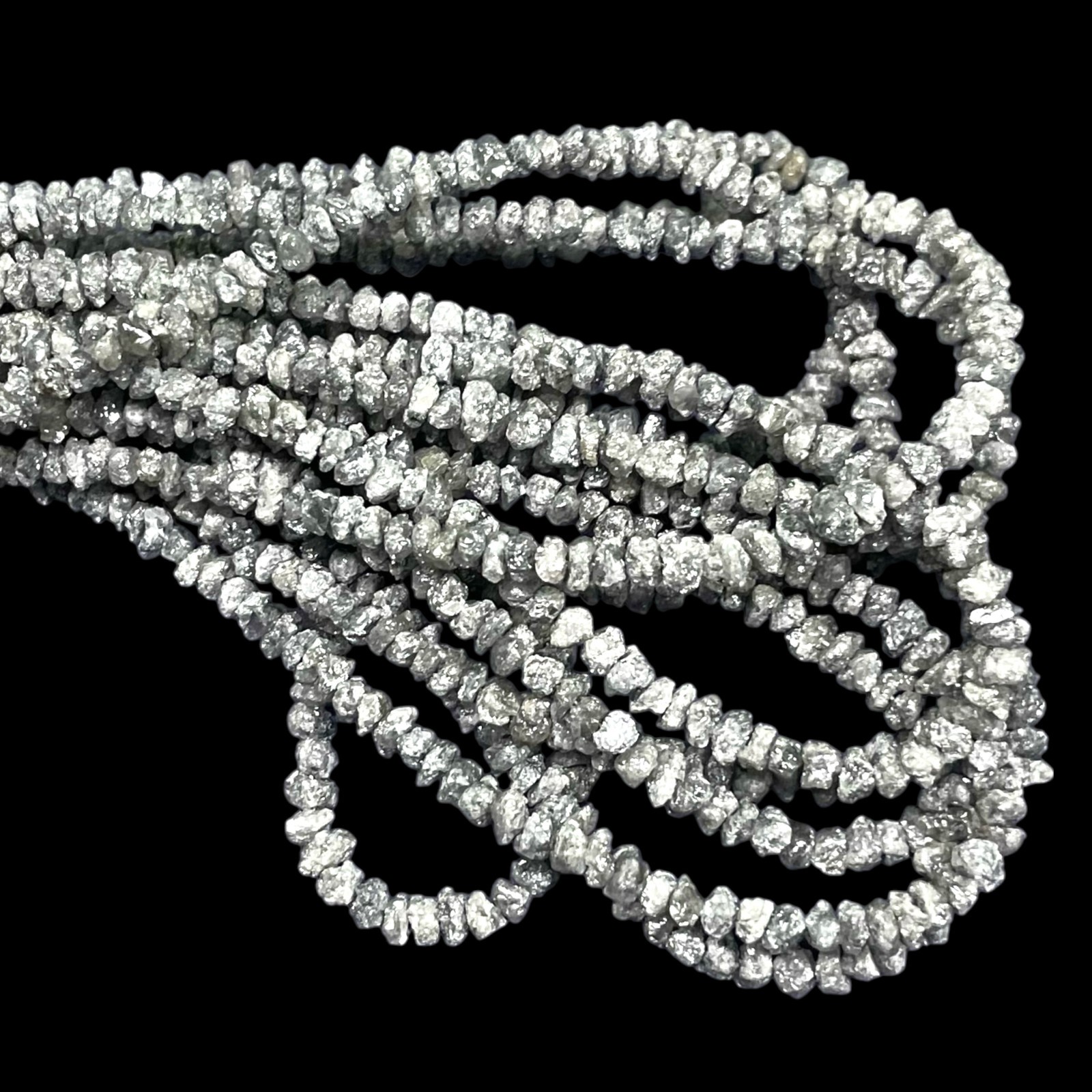16 Inch Natural White Grey Diamond Rough Beads Uncut Single Strand For Jewelry