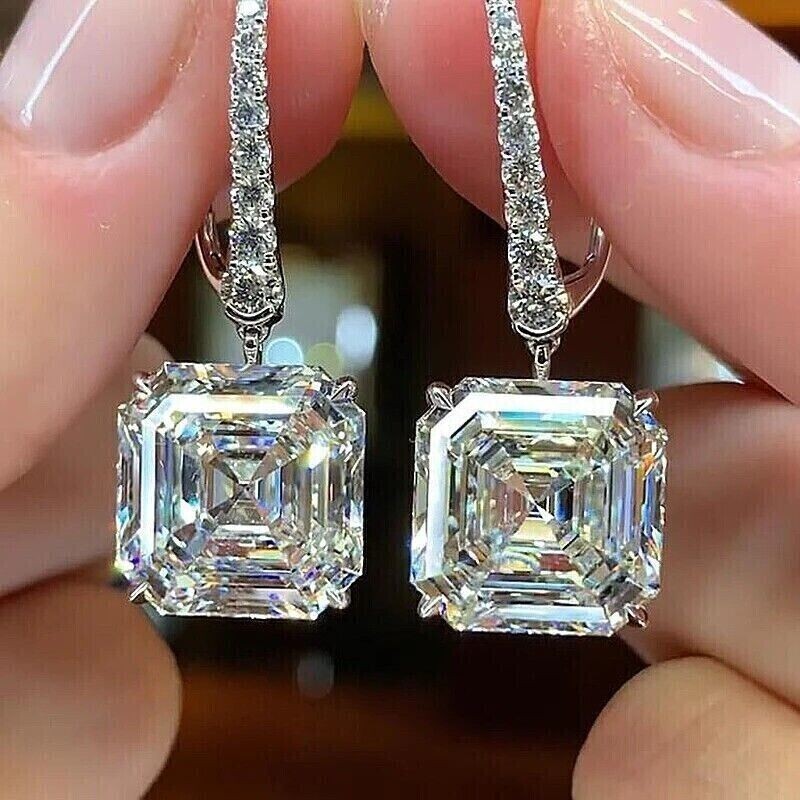 8.00 Ct Certified Asscher Cut Natural White Diamond Studs VVS1 White Gold Finish