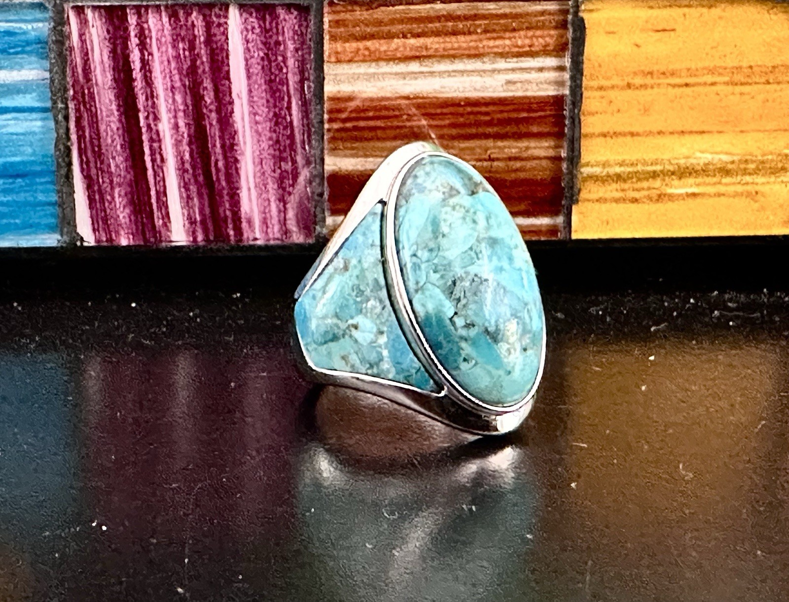 Desihner Southwest STYLE Sterling Silver 925 Turquoise Ring Bold Signed