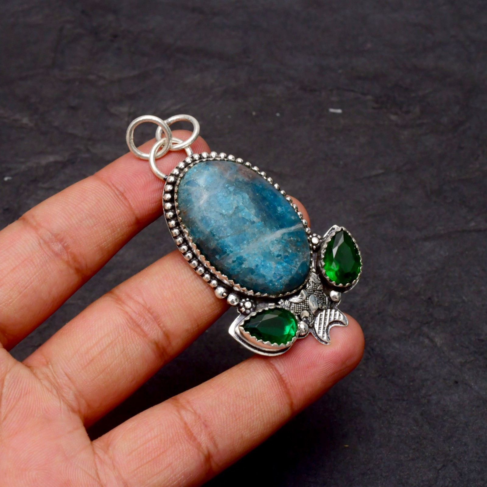 Neon Apatite Gemstone 925 Sterling Silver Jewelry Pendant 1-2″