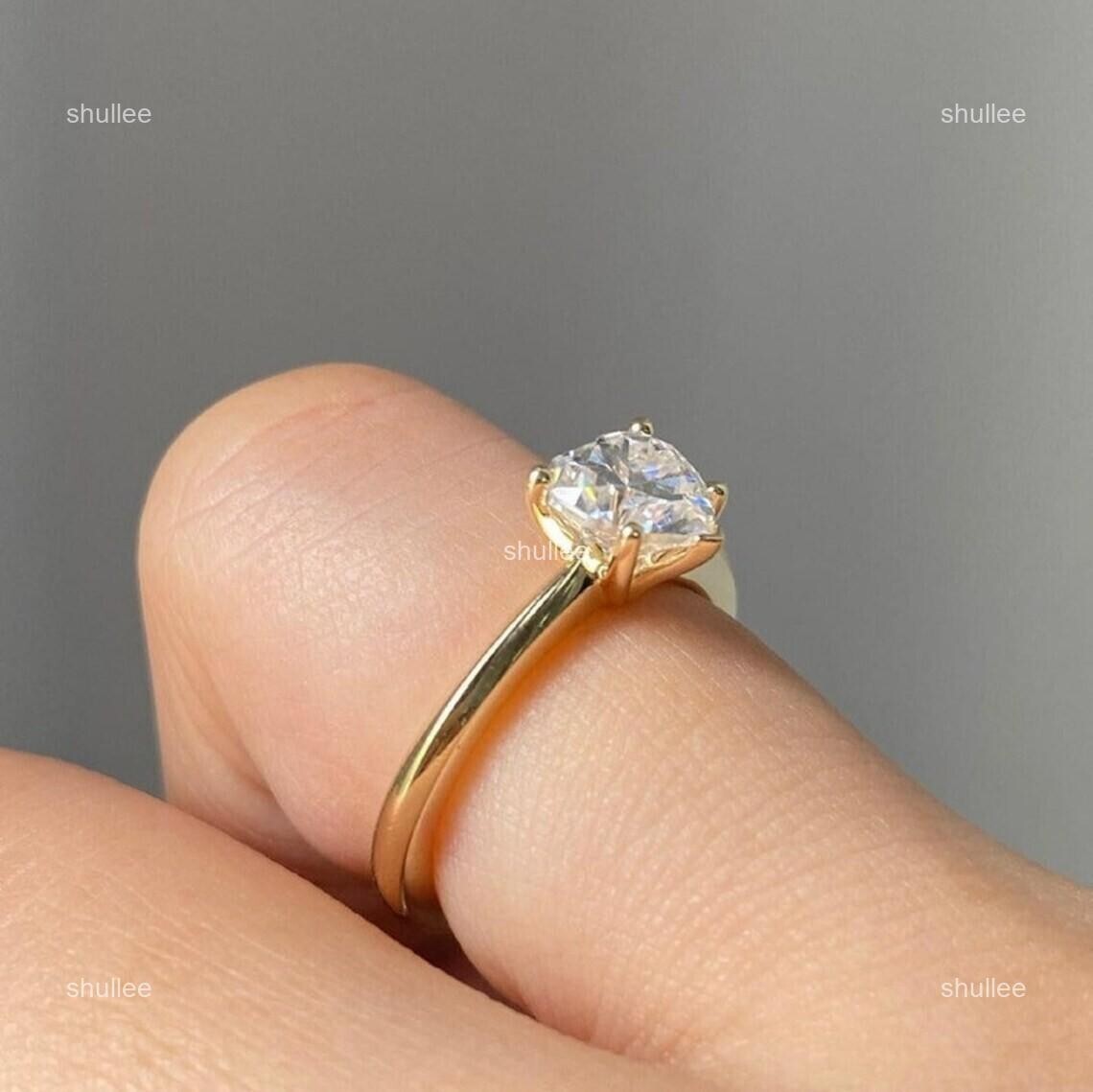 Brilliant Cut Lab Grown Diamond Solitaire New Ring Jewelry 18K Solid Yellow Gold