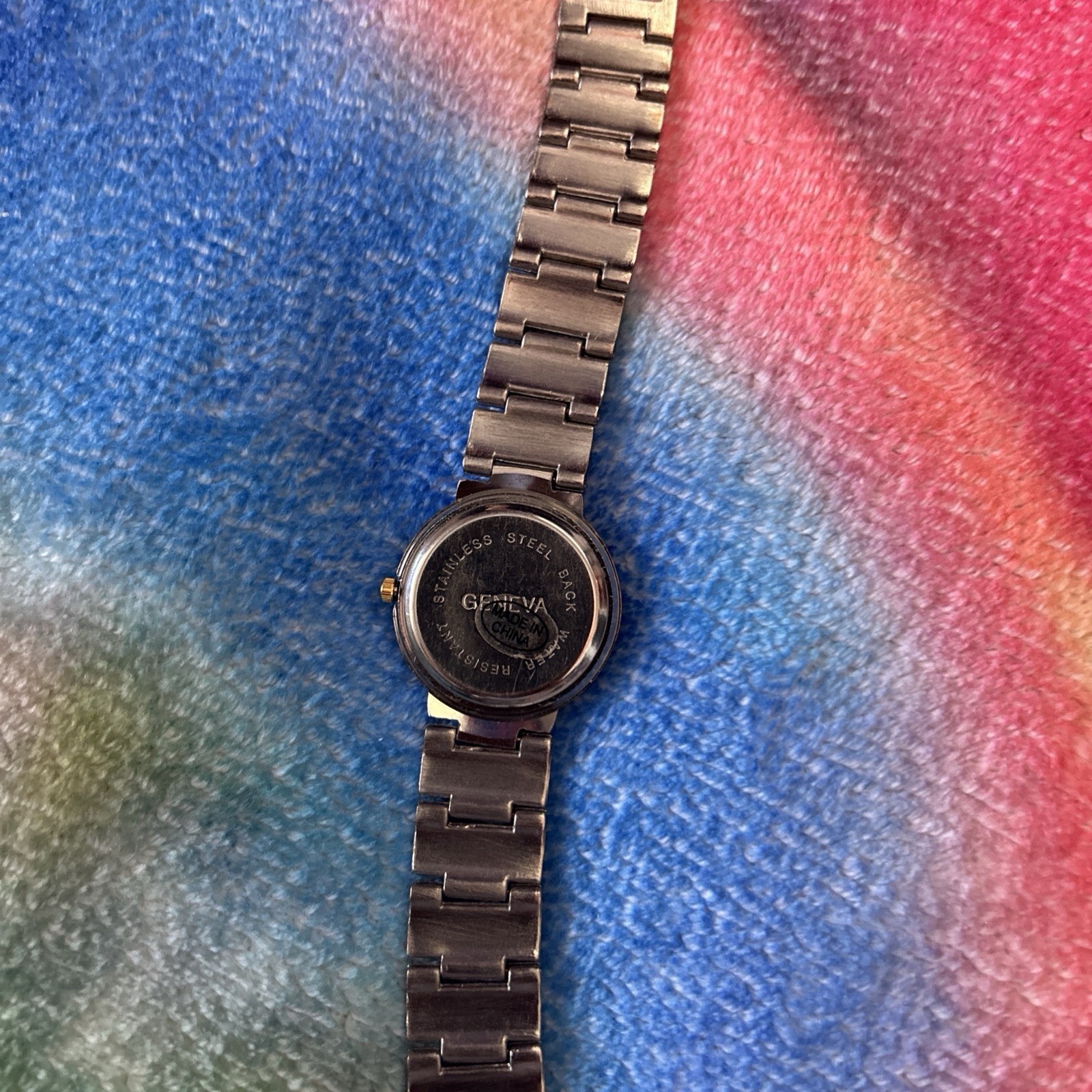 Geneva Quartz Blue Face and Gold and Silver Tone Band Watch