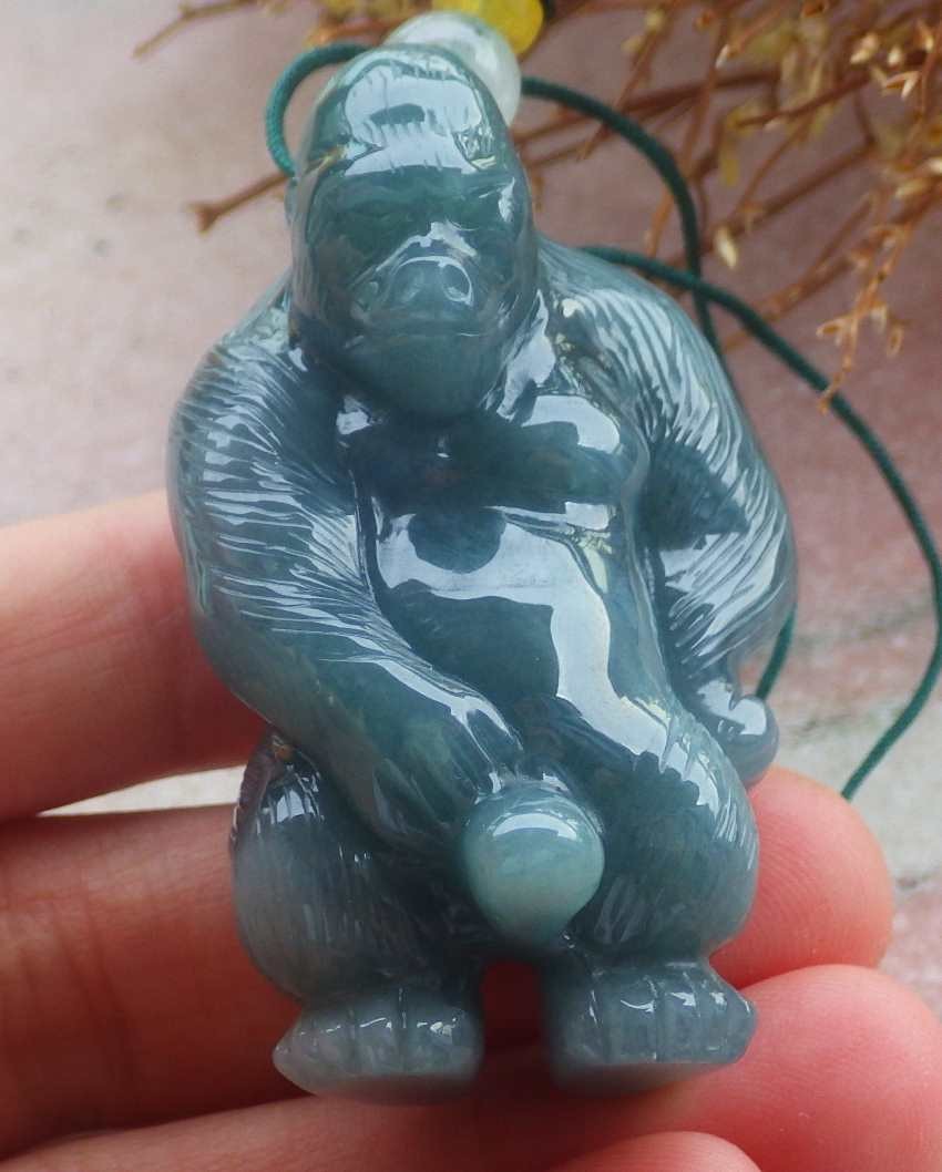 Video Certified Green Natural A Jade jadeite Pendant Orangutan Monkey 123969 TS
