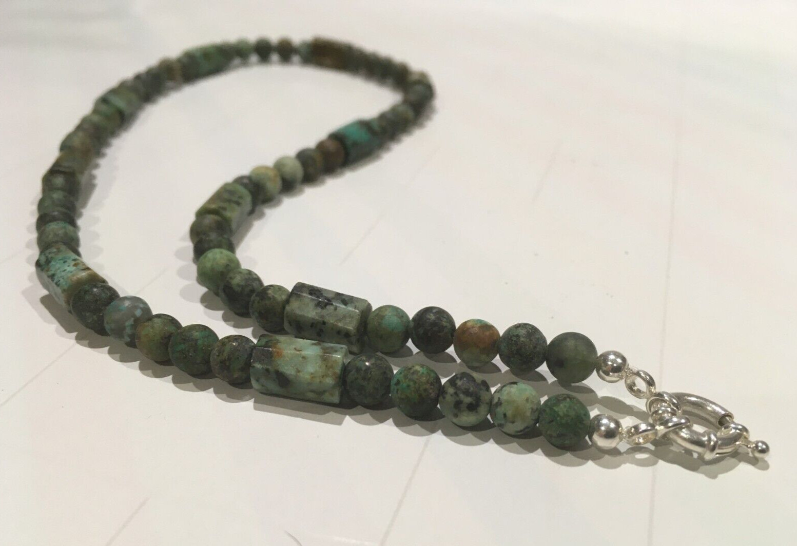 Men’s Sterling Silver Natural African Turquoise Necklace 18″