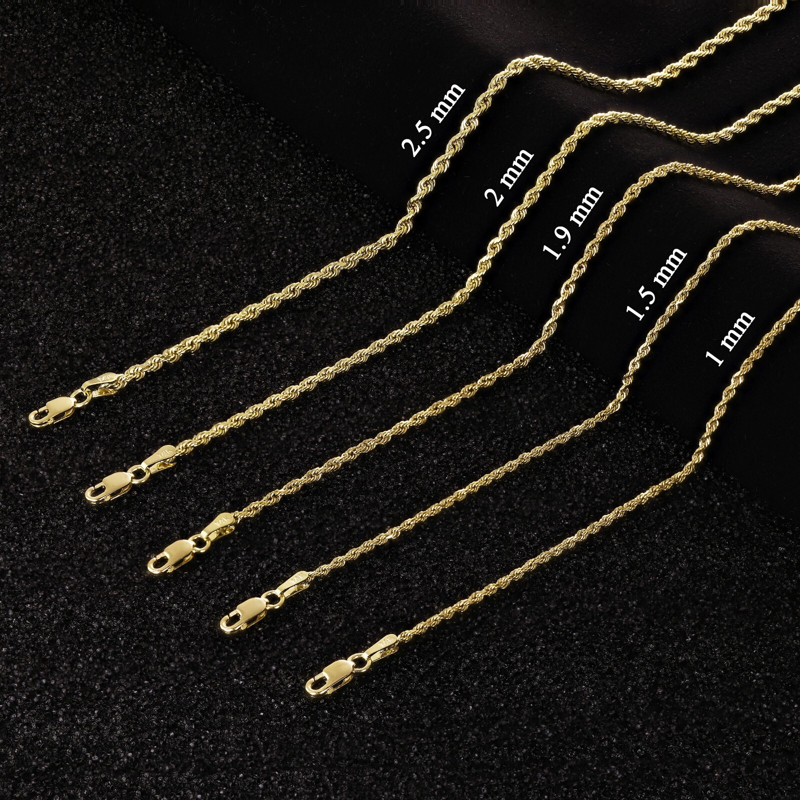 14k Yellow Gold Solid Diamond Cut Rope Chain Necklace 16″-30″ 1.5mm to 12mm