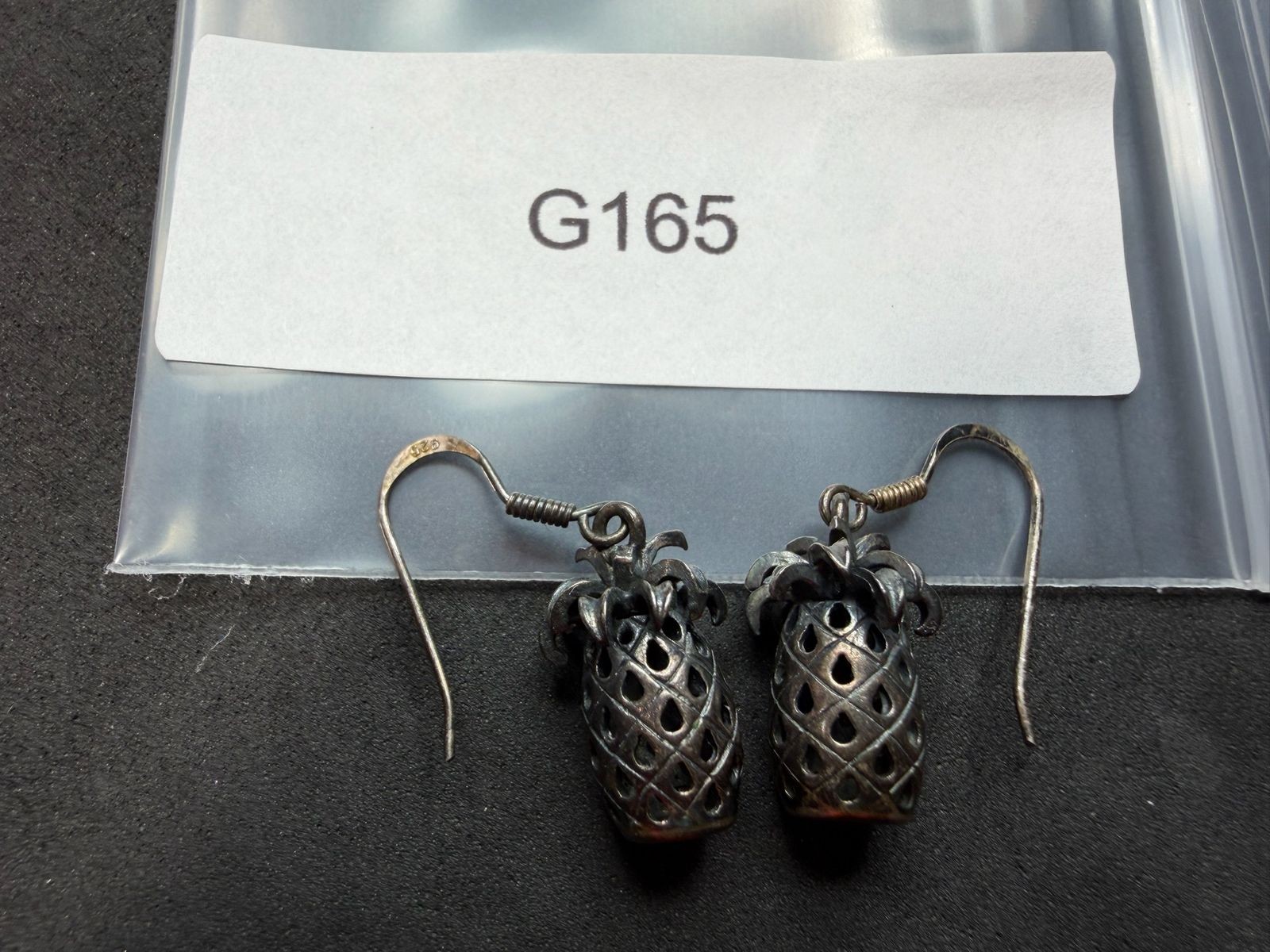 5.59g Vintage Sterling Silver 925 Pineapple Dangle Drop Earrings Retro Charm M