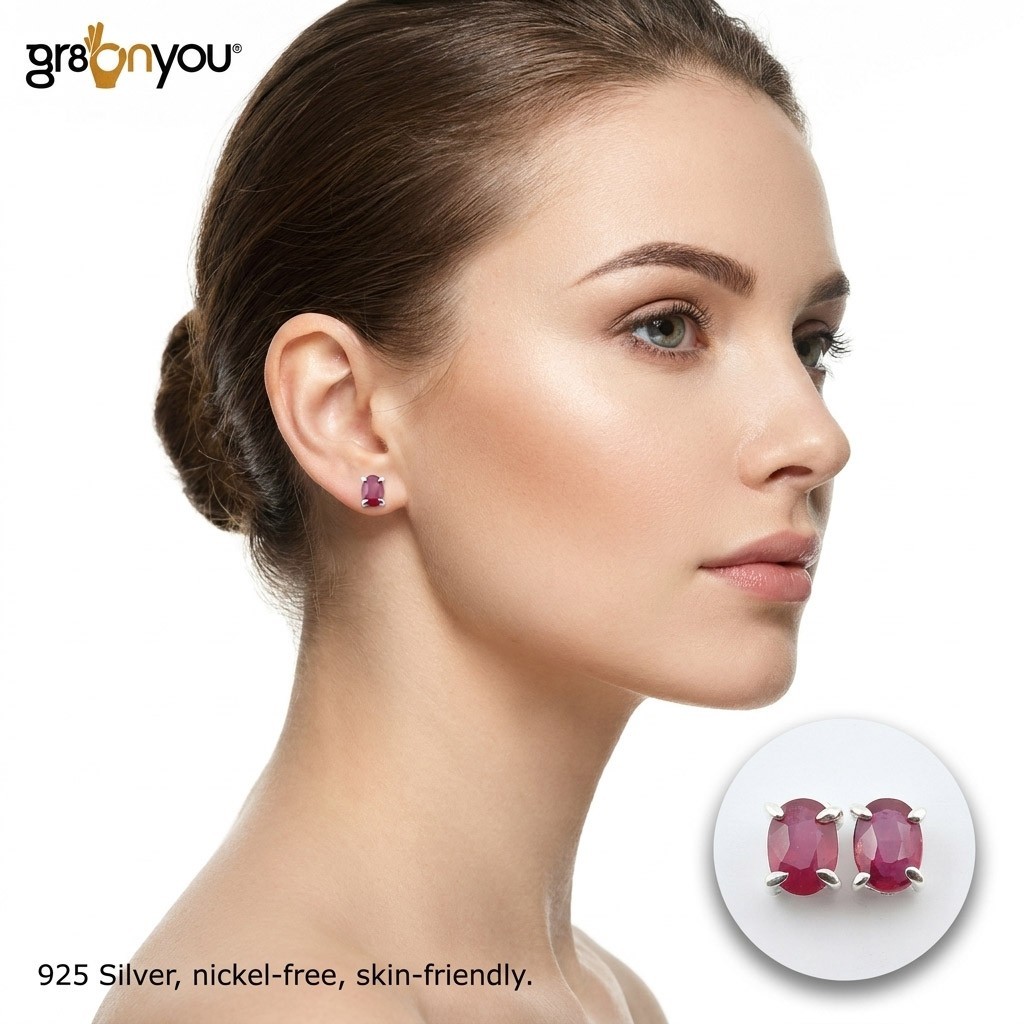 gr8onyou Sterling Silver AAA Grade Ruby Stud Earrings | Gift Boxed