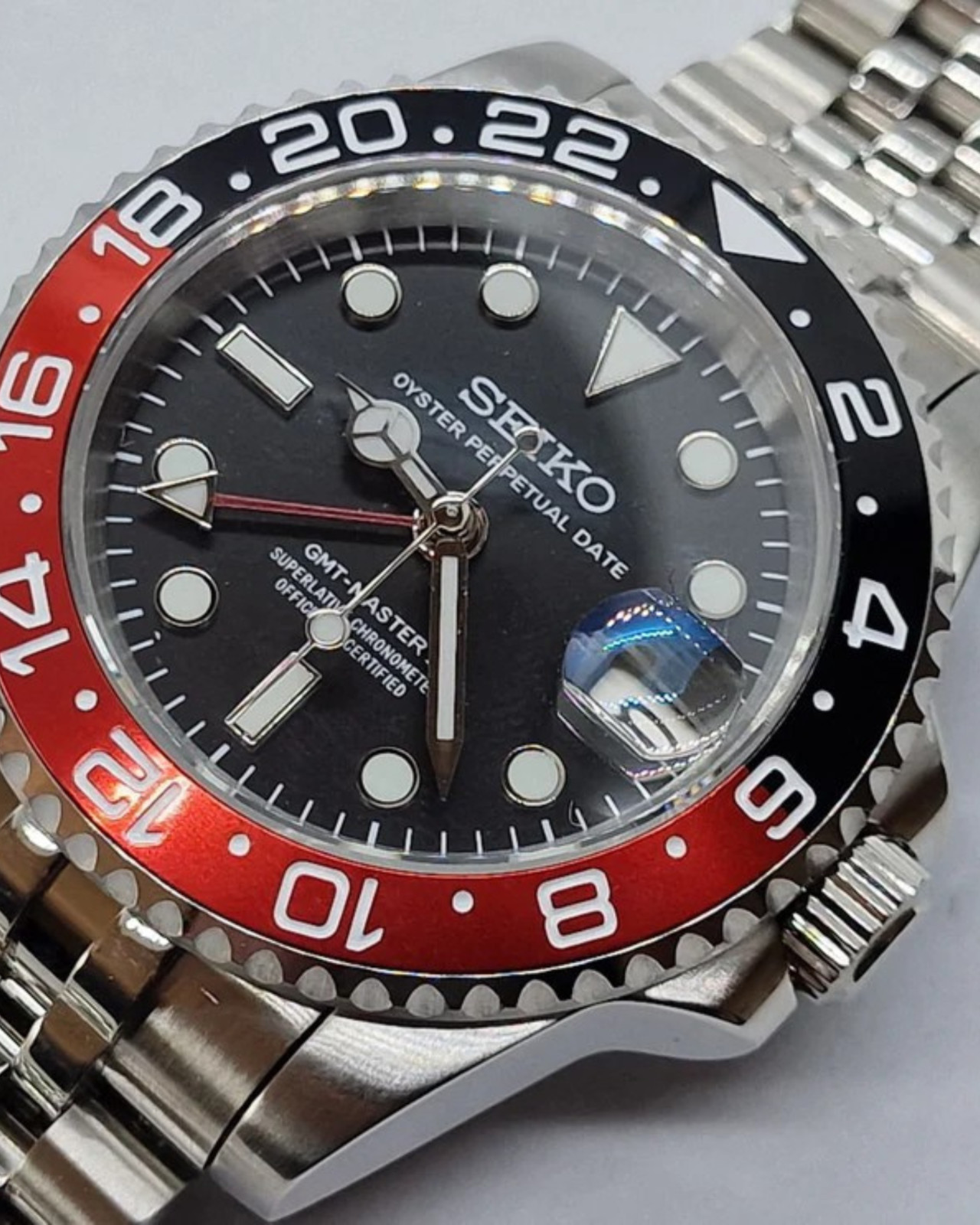 PrimeCrown Steel GMT Automatic | Red/Black 24h Bezel | NH34