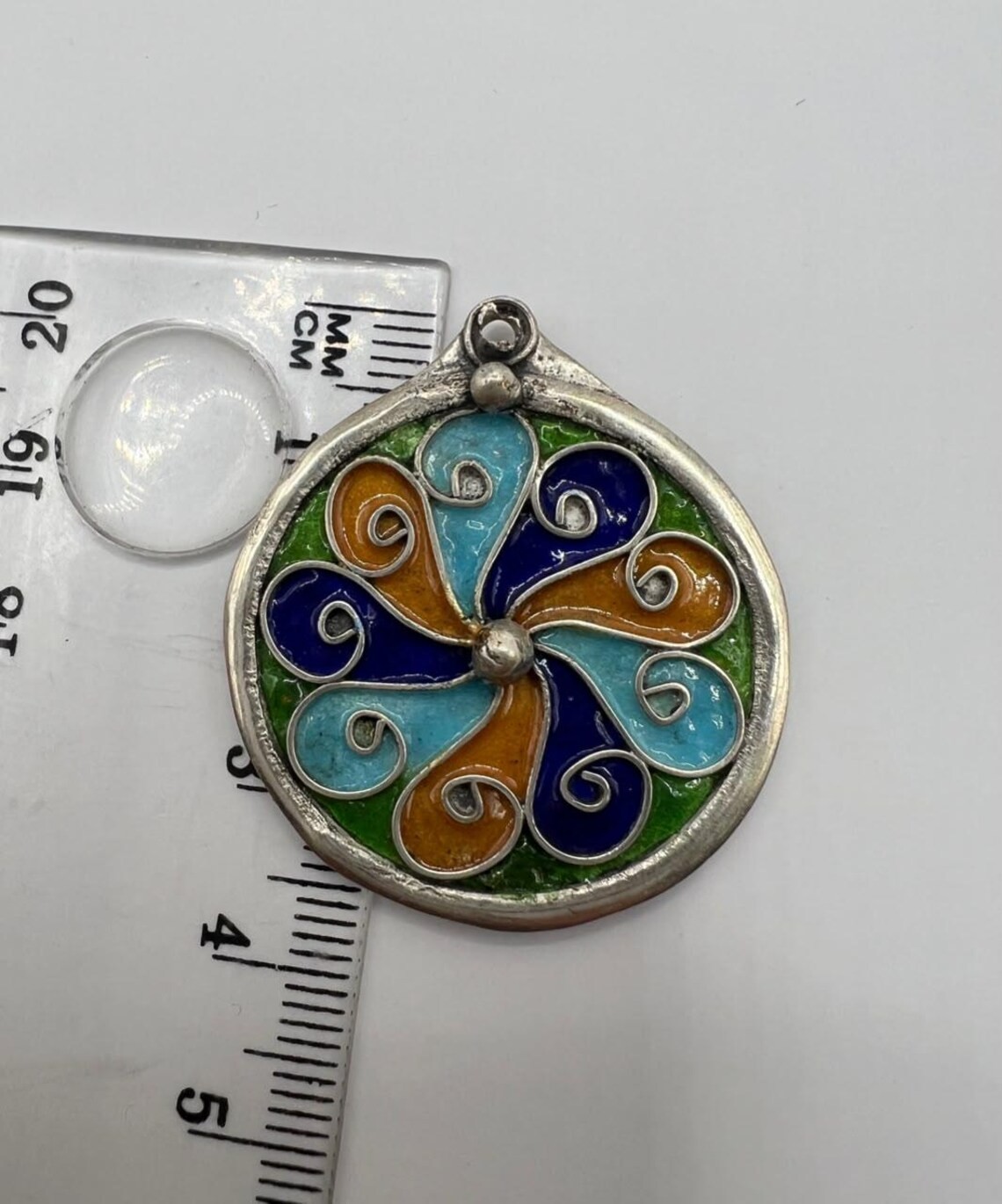 Sterling Silver Kabyle Amulet Pendant Enamel Berber Tribal Ethnic Boho