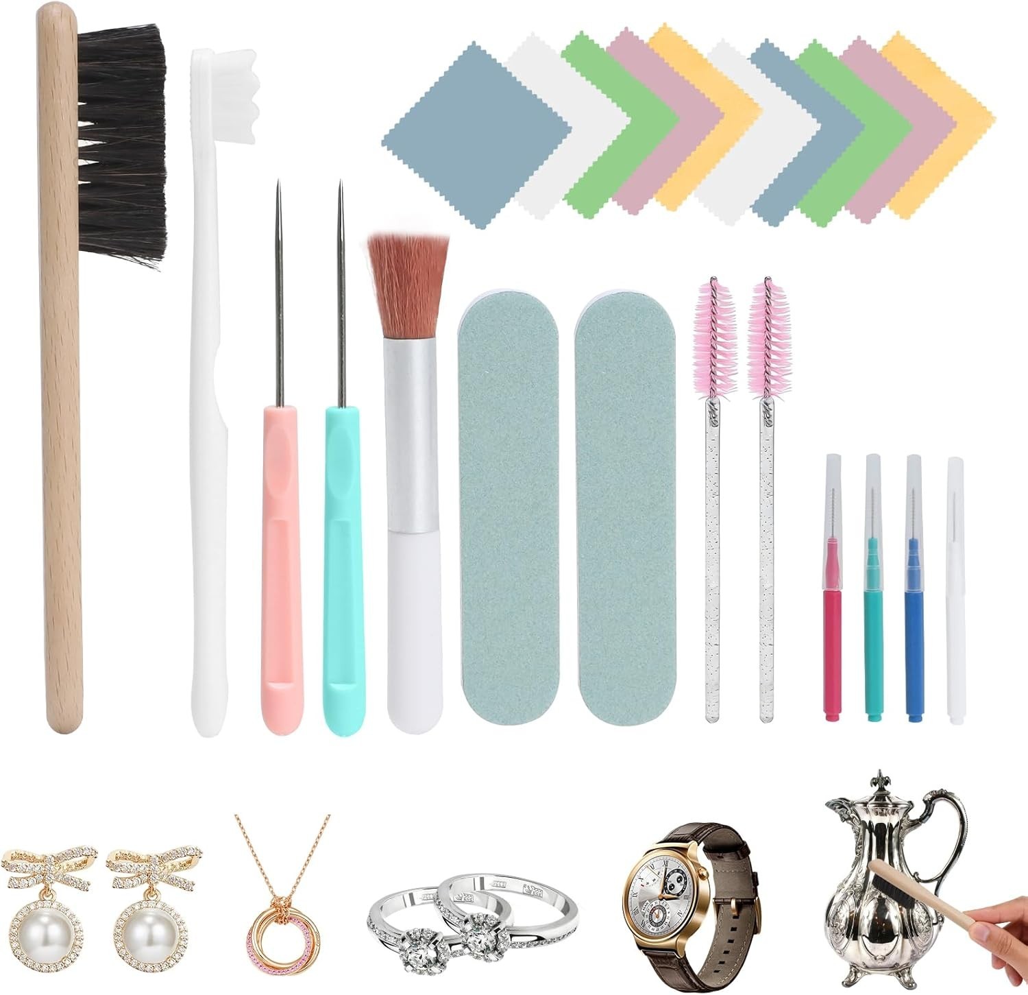 Jewelry Cleaning Kit 24 Pcs Brush Set for Gold Silver Diamond Watch Ring