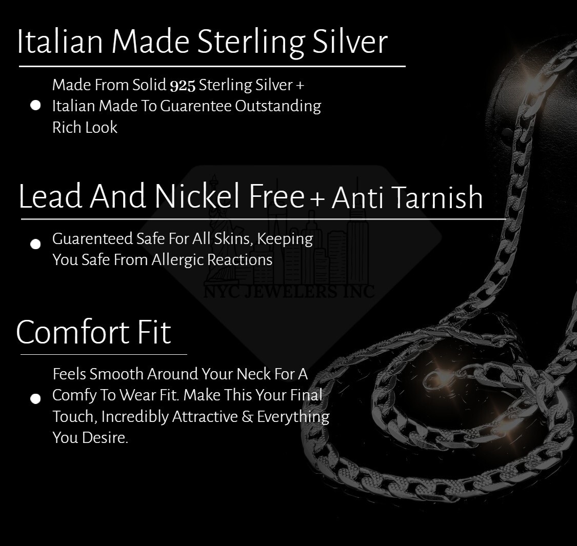 Italian Sterling Silver Figaro Pave Chain Necklace 925 Silver Chain UNISEX 3.5MM