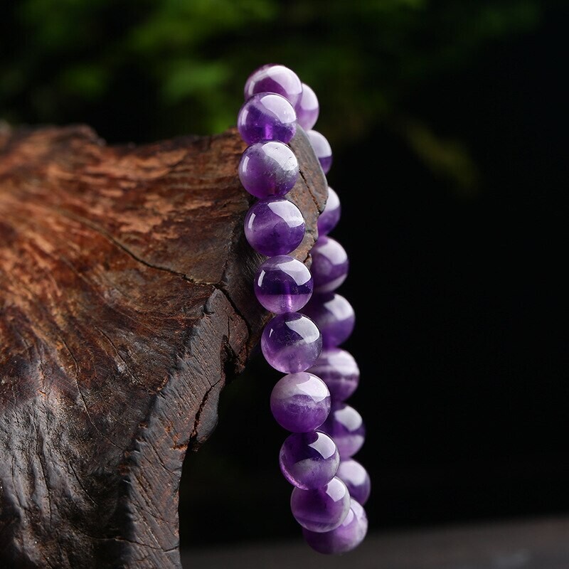 Natural Amethyst Stone Beaded Bracelet Purple Crystal Gemstone Stretch Bracelet