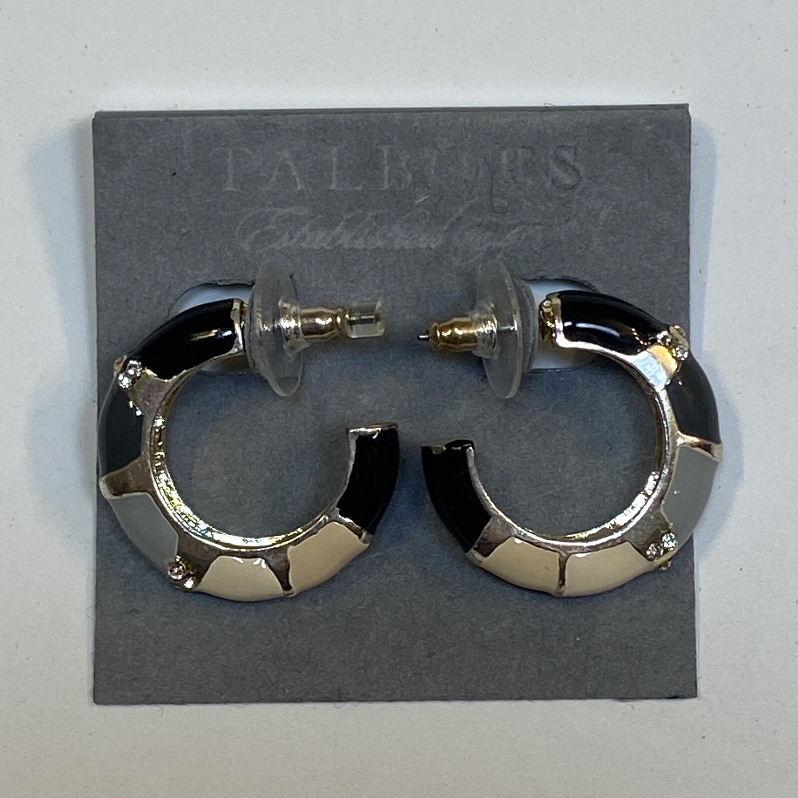 Talbots Pair Pierced Earrings Black Beige Pink Gray Grey Rhinestones Women Metal