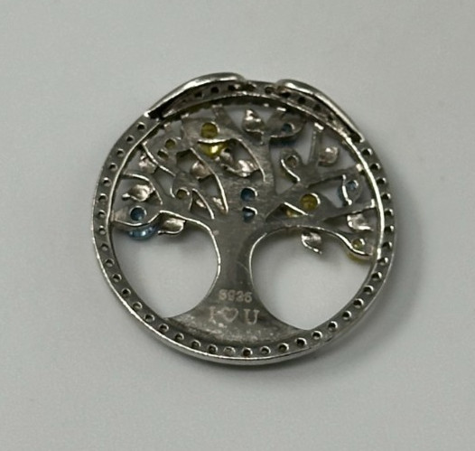 Tree of Life Sterling Silver Pendant 925 Green Blue Stone Round Family