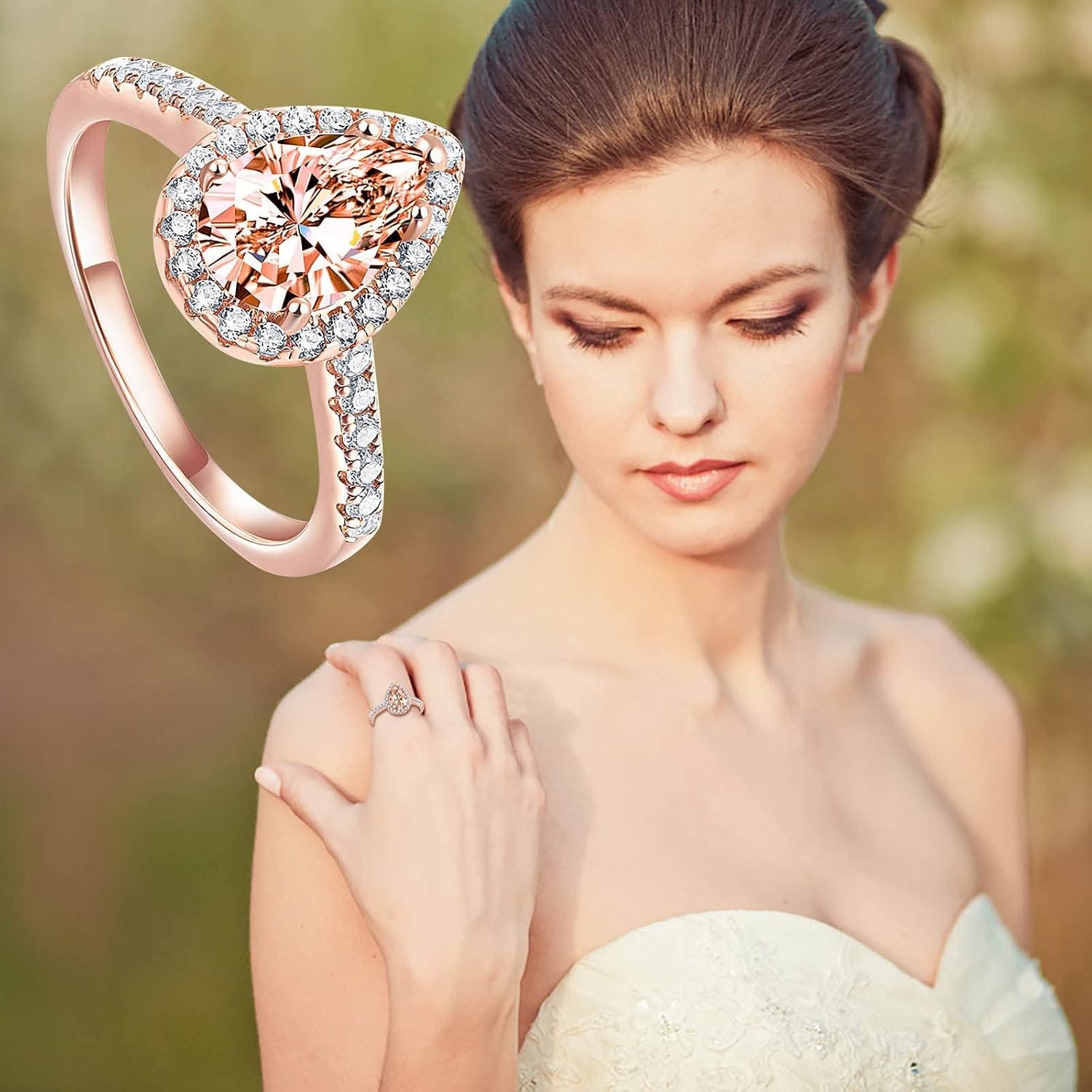 Rose Gold Teardrop-Shaped Zircon Promise Proposal Rings Lady Bride Wedding