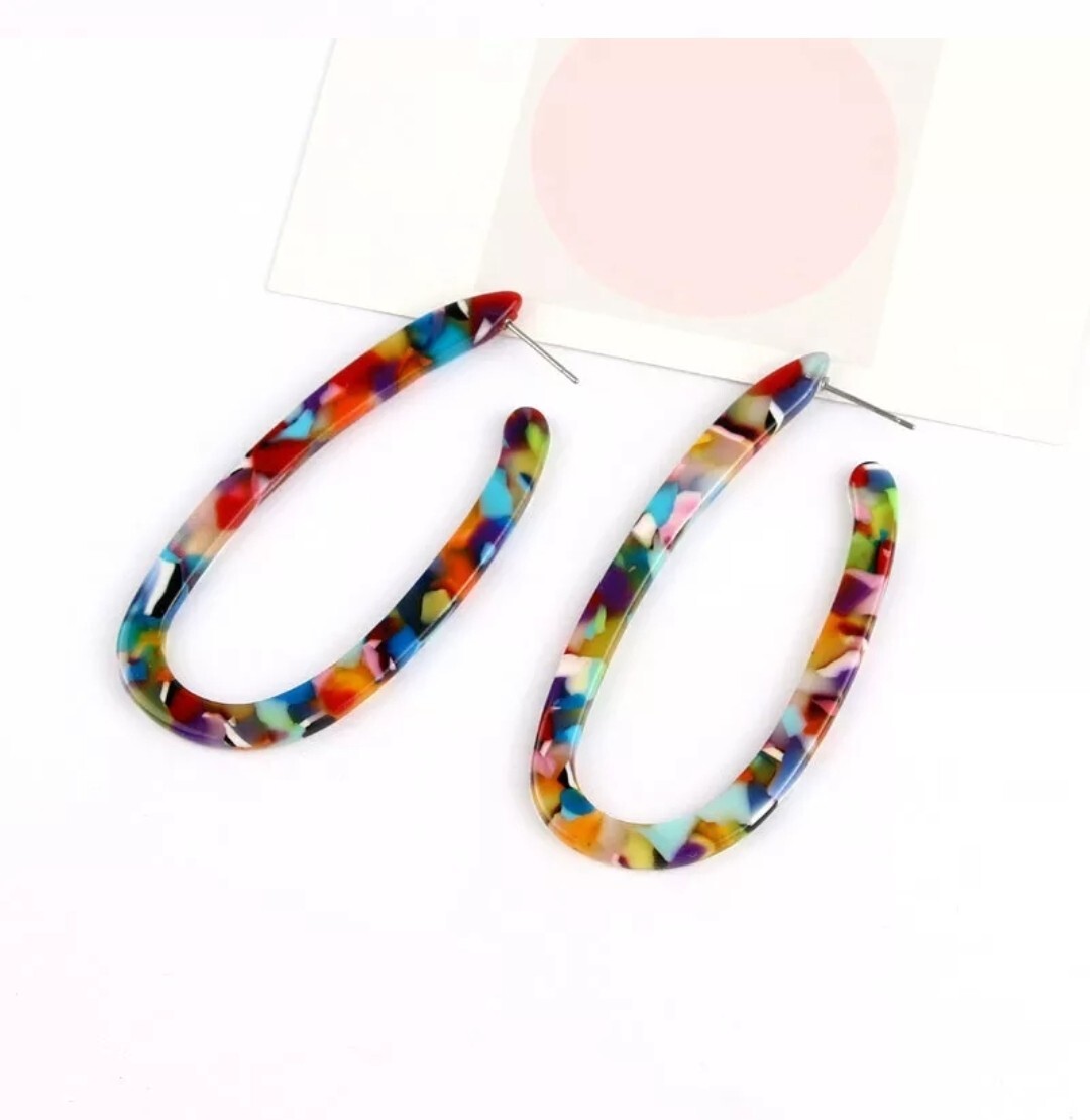 Trendy Dangle Drop Earrings Oval Ear Hoops 94-10