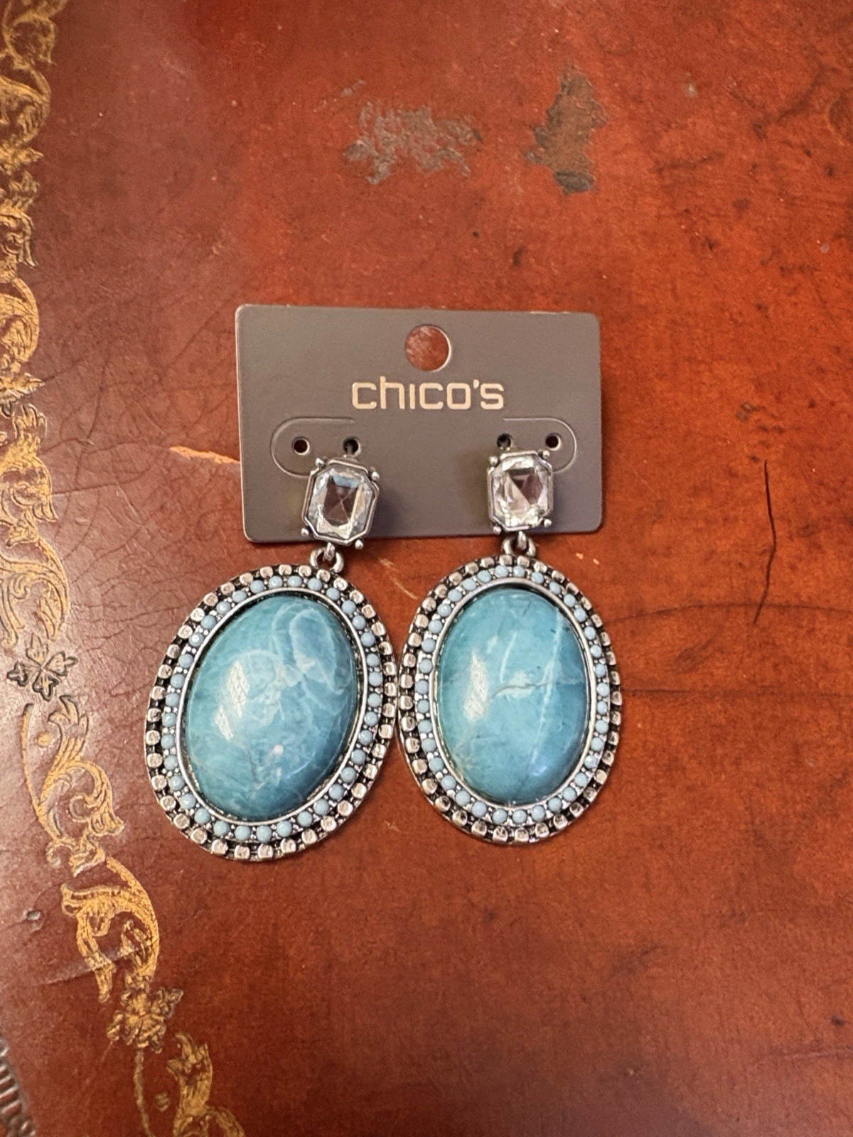 Chico’s Silver-Tone Turquoise Oval Drop Earrings