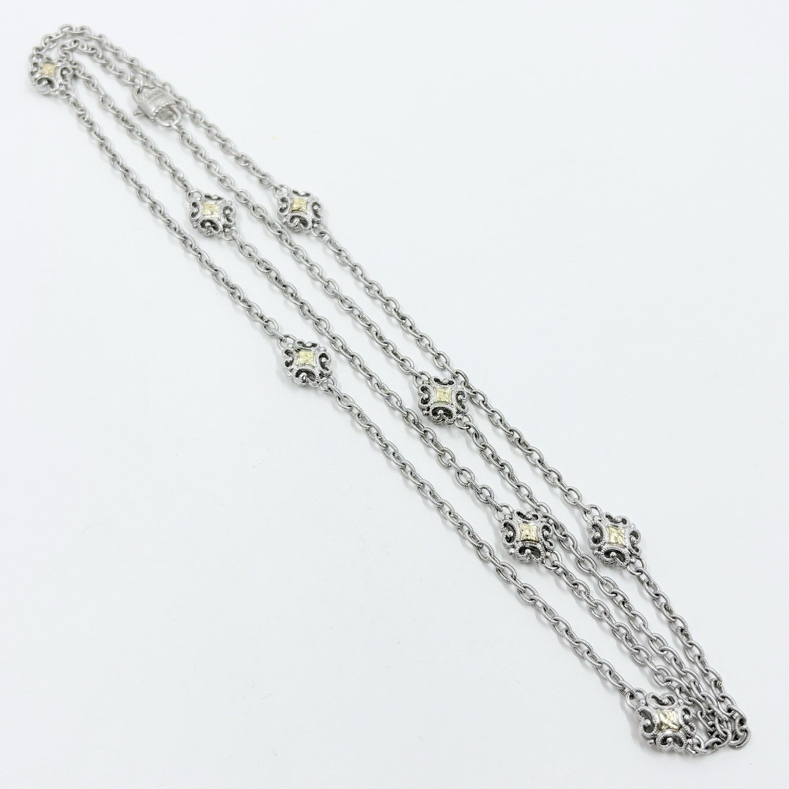 Gabriel & Co 30″ 18K Gold & Sterling Silver Station Necklace Retired 318826
