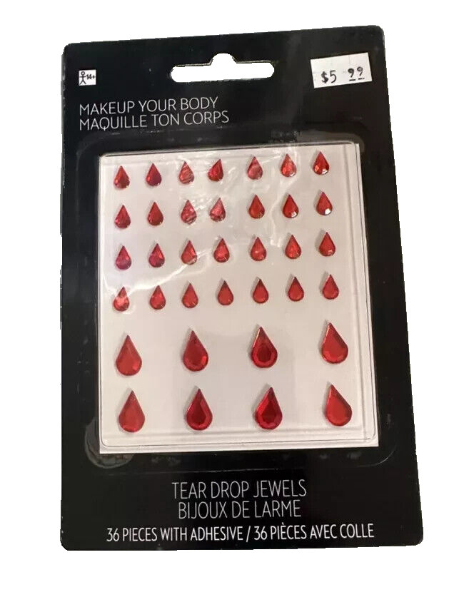 36pc Ruby Red Tear Drop Body Jewelry Peel Stick Makeup Gems Finger Nail Toe Art