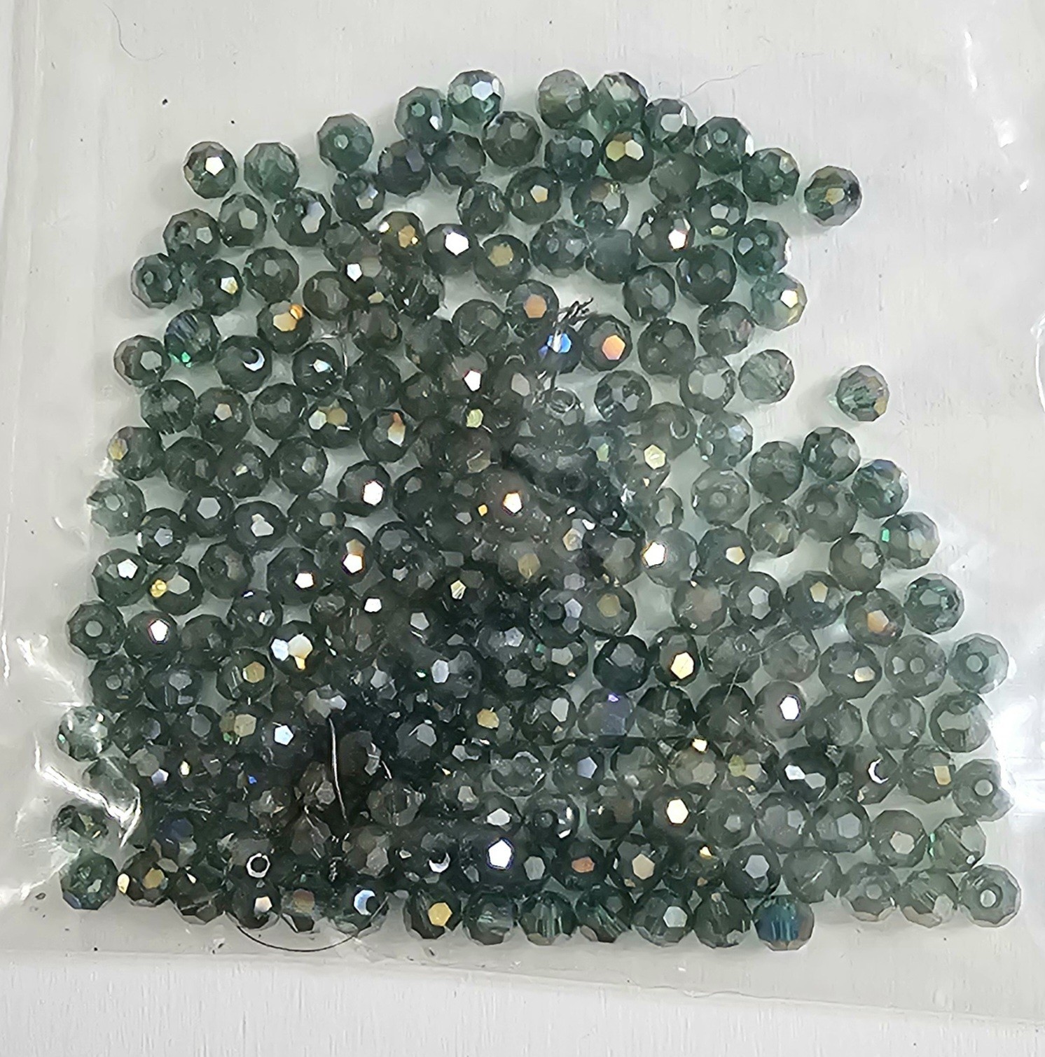 Vintage CZECH FACETED Green Glass Beads AURORA BOREALIS AB Approx 3mm .5oz