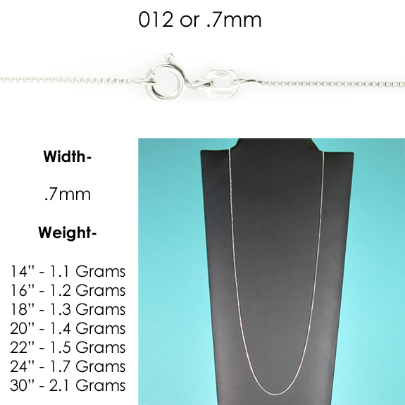 Sterling Silver BOX Chain Necklace Thin .7mm 012 Gauge 925 Italy Italian Jewelry