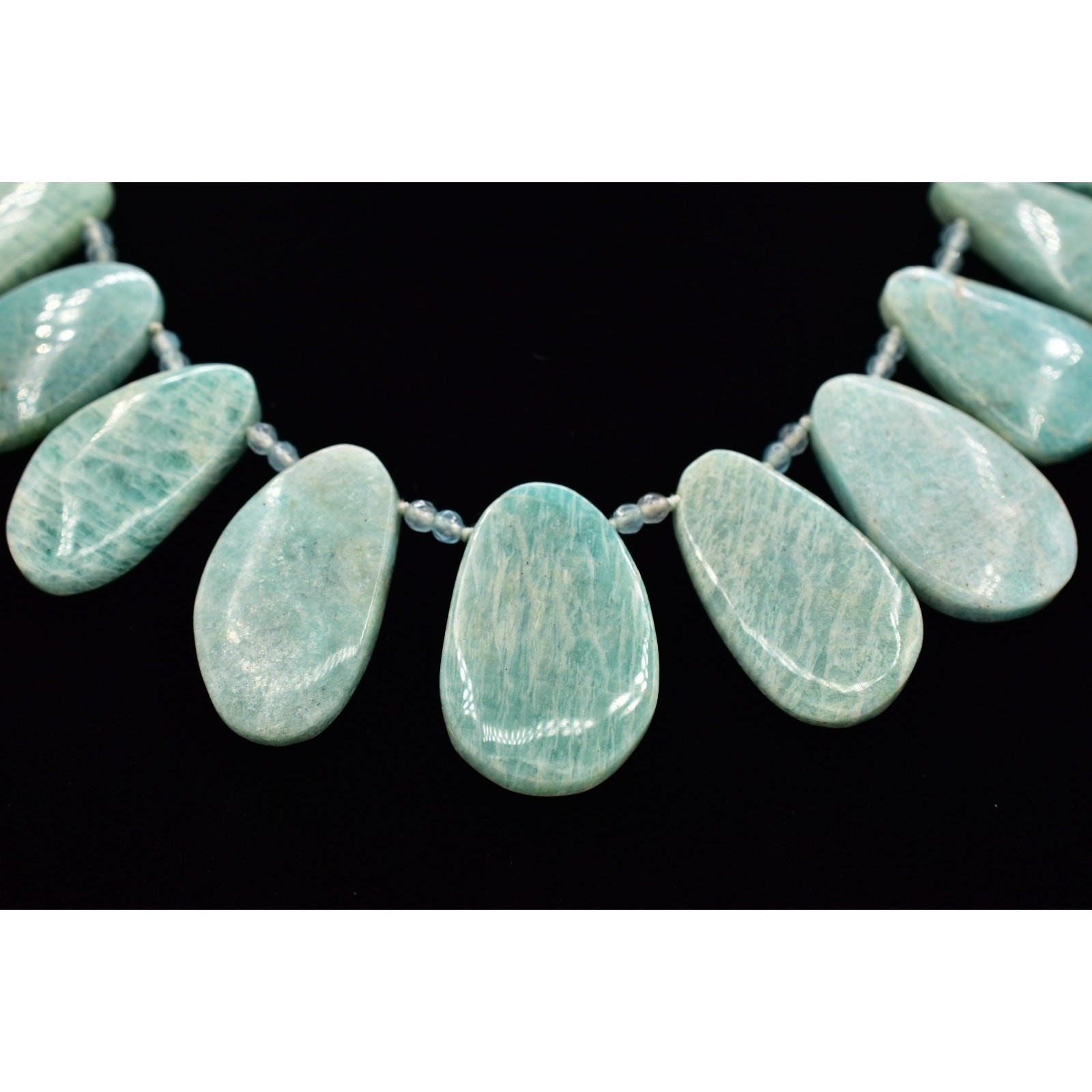 Nest Jewelry Amazonite Petal Necklace Beaded Chunky Aqua Heavy Signed Bin2