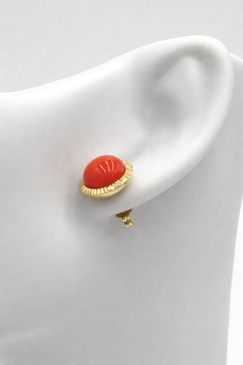 Mediterranean Red Coral Earrings 10mm 18KT Yellow Gold Stud Coral Earrings