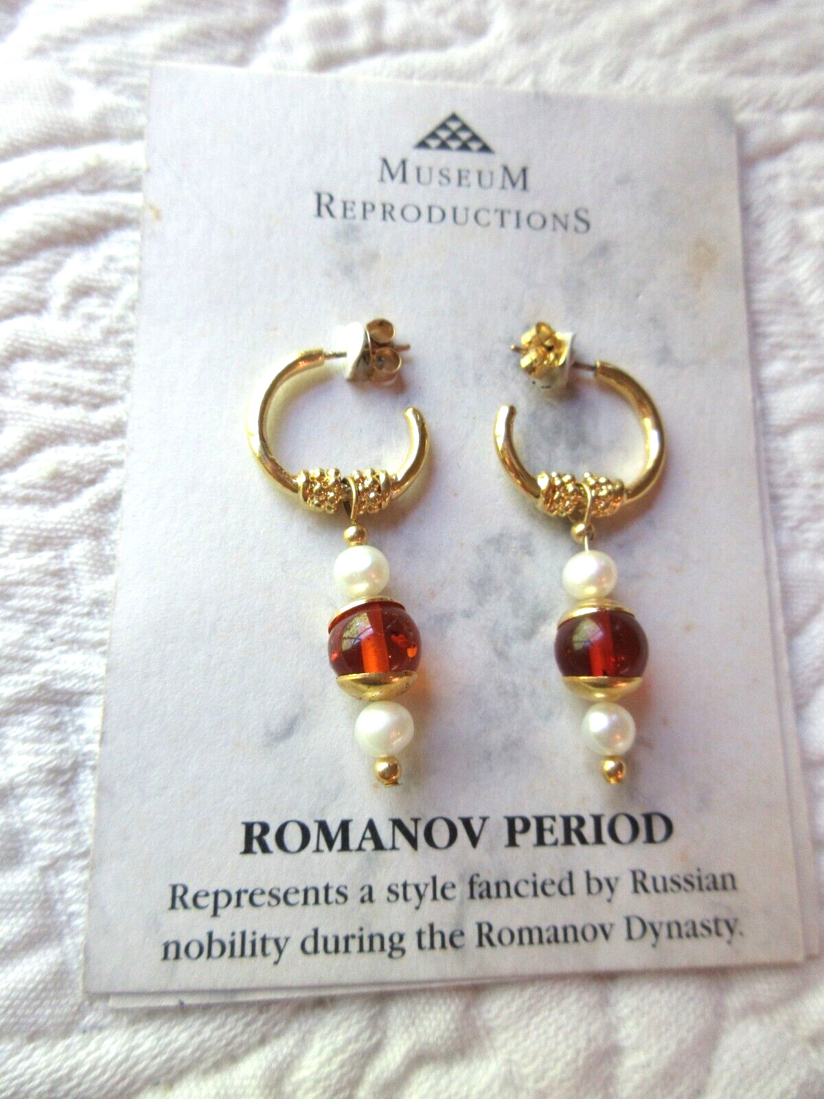 MUSEUM COMPANY REPRODUCTION EARRINGS NWT ROMANOV PERIOD GOLD PLATE PEWTER USA
