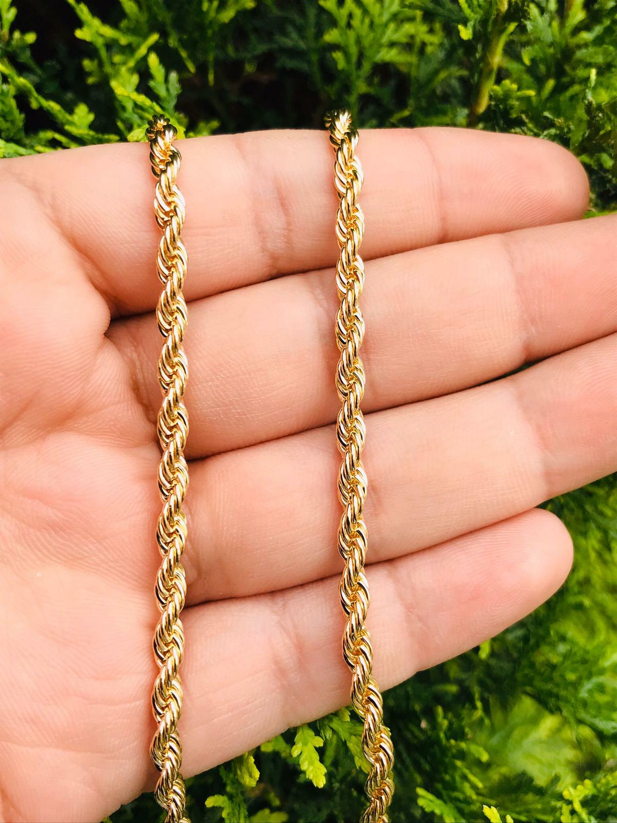 18K Gold Filled Rope Chain Necklace Mens 24 inch Cadena Soga Hombre Oro