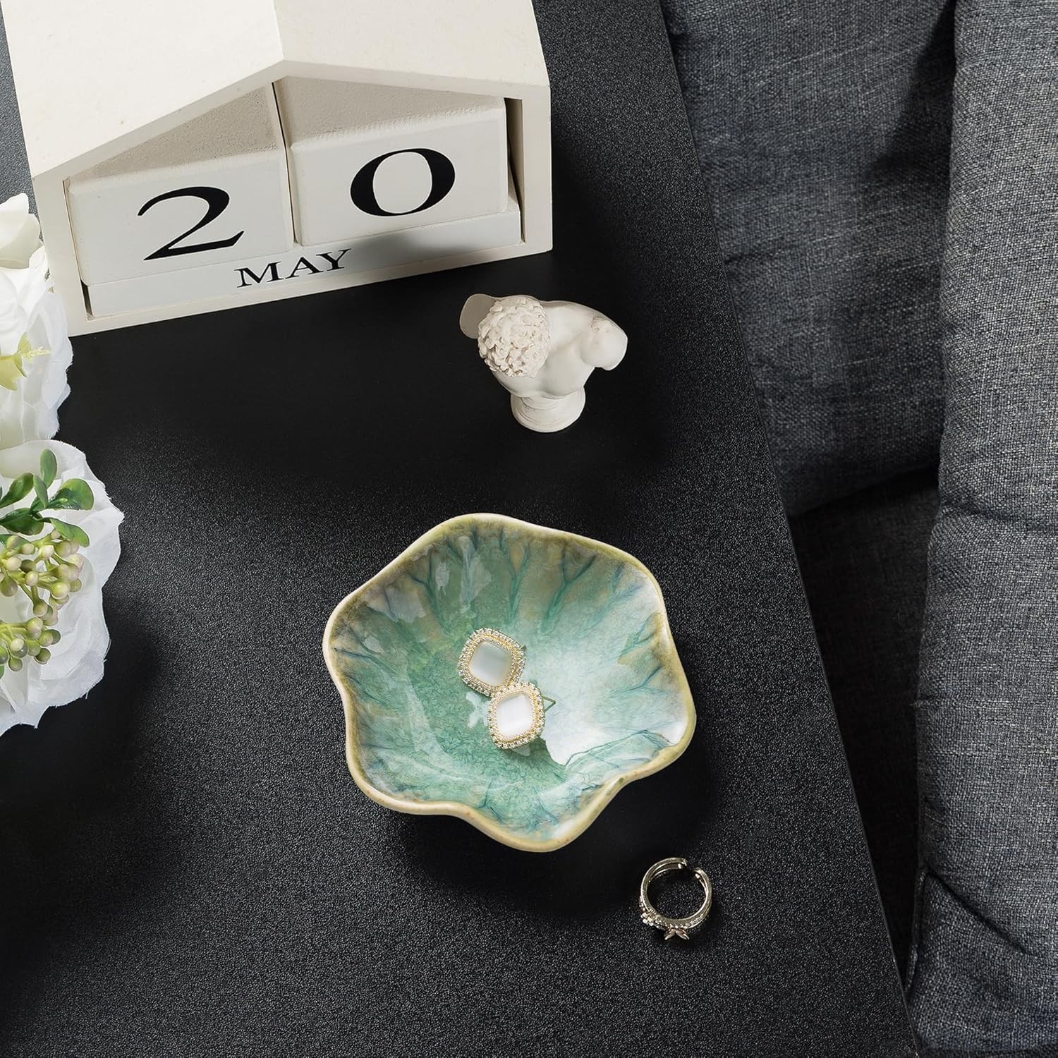 Ceramic Ring Dish, Jewelry Dish Holder, Small Trinket Tray Plate for Earrings Ri