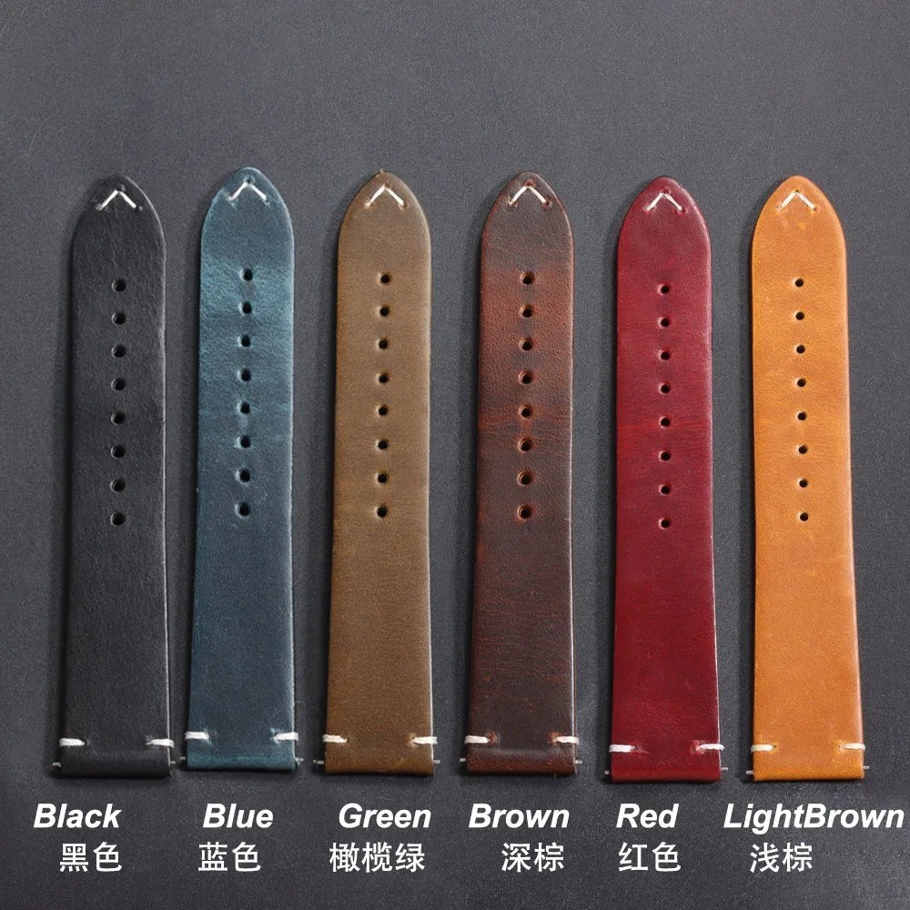 Vintage Leather Watch Band 18mm 20mm 22mm 24mm Universal Stitching Strap