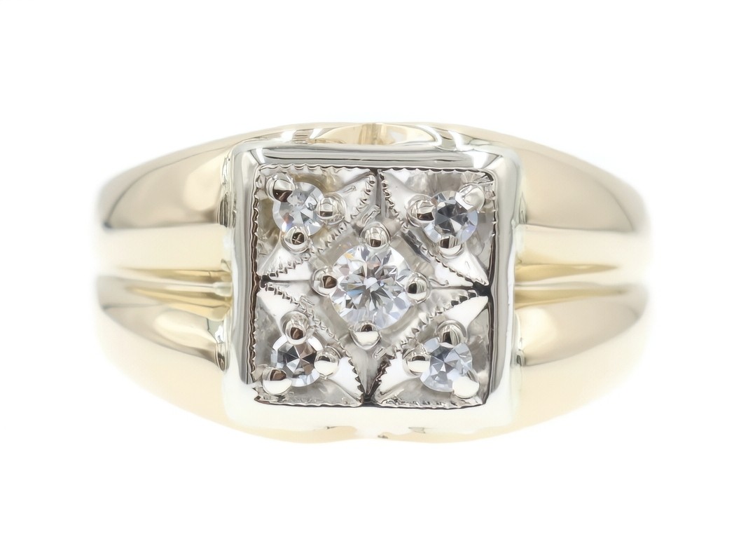 Men’s Vintage-Style 0.27 Ctw Round Diamond 14KT Two-Tone Gold Estate Ring – 6.2g