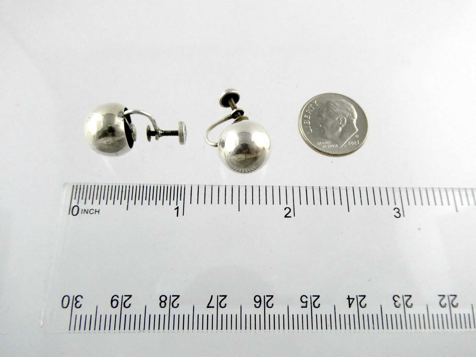 Vintage Danecraft Sterling Silver Sphere Screwback Earrings 925 12.45mm Ball 5g