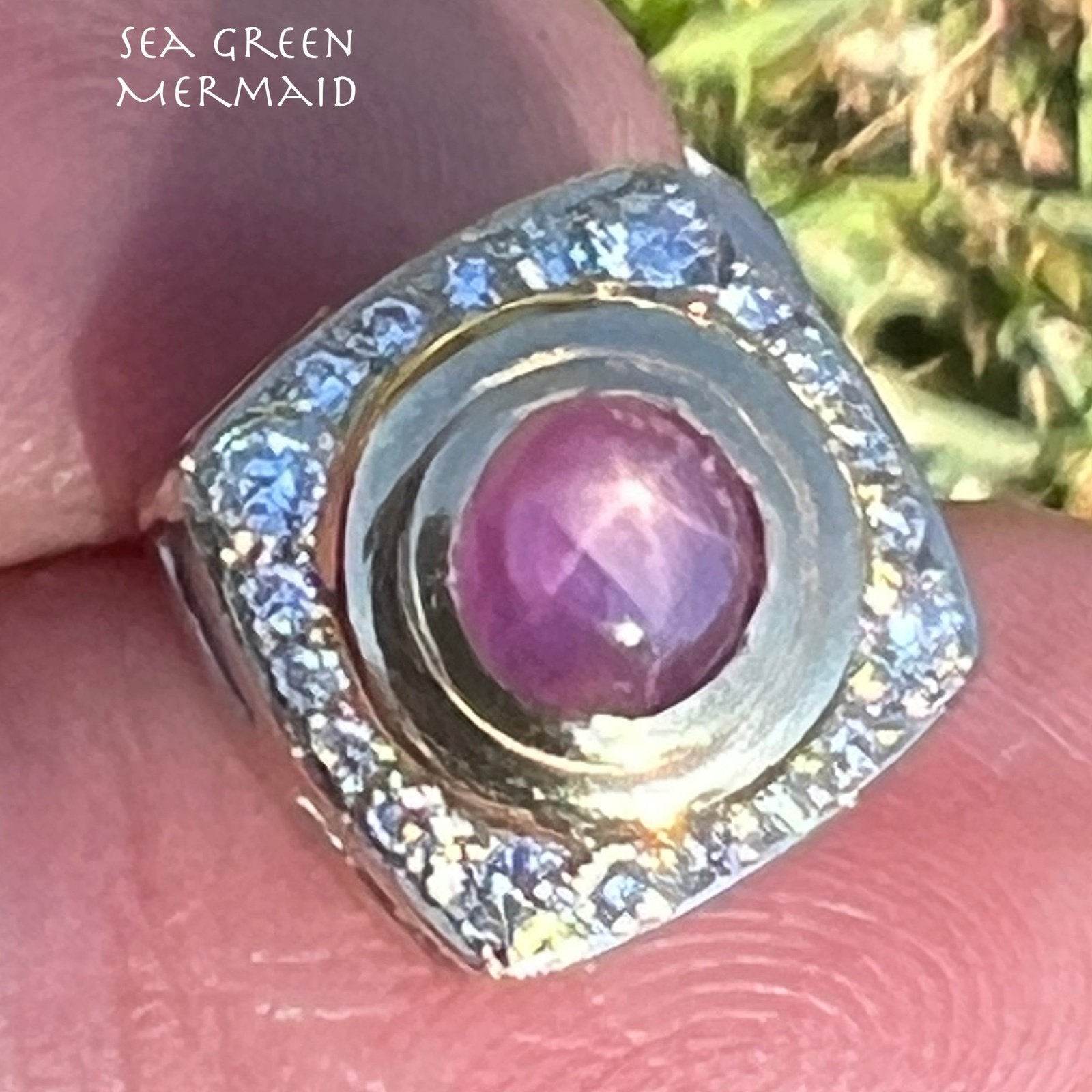14k Gold Pink Star Sapphire Ruby Pendant w Diamond Halo *Video* A