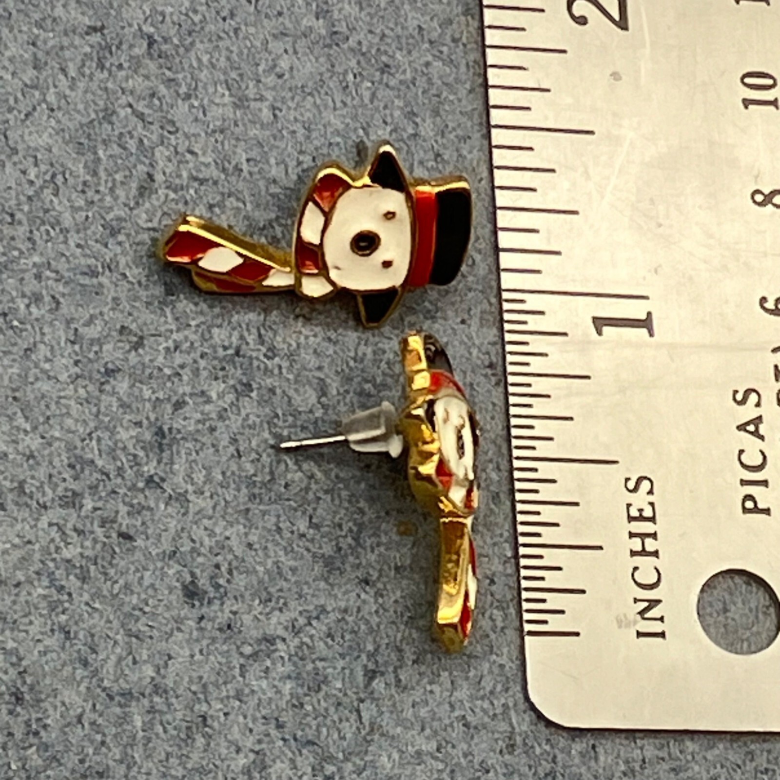 Snowman Stud Earrings Christmas Winter Gold White Red Black Hat Striped Scarf