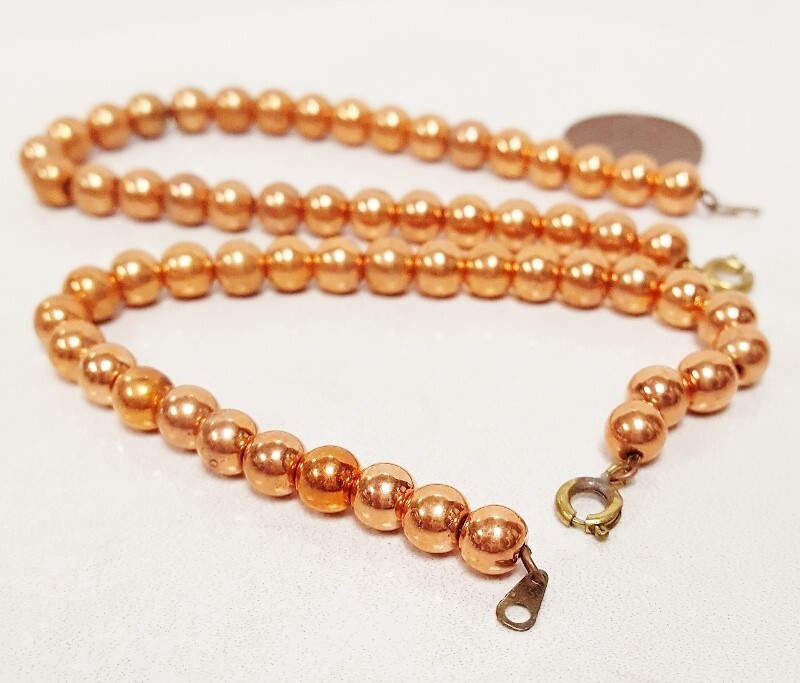 2 VINTAGE COPPER COATED ACRYLIC 6mm. BEADED BRASS CHAIN 7.50″ BRACELETS N276