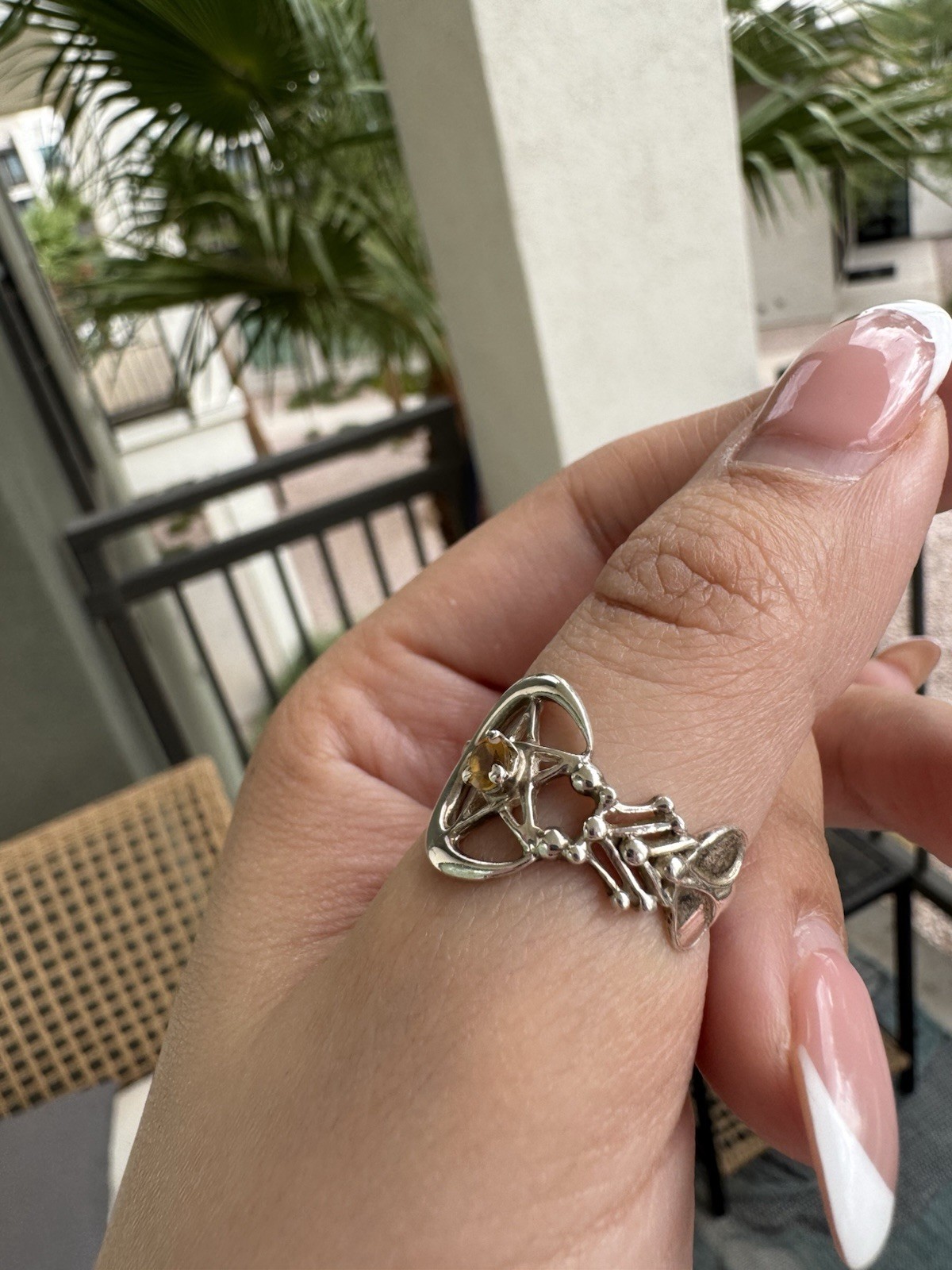 Sterling Silver Crescent Moon Citrine Ring