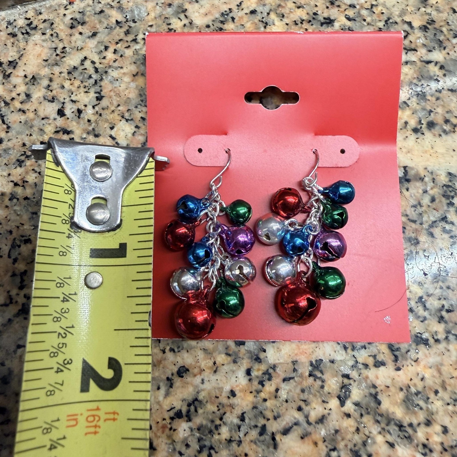 Kohl’s Multicolor Jingle Bell Dangle Chandelier Earrings Silver Tone Womens